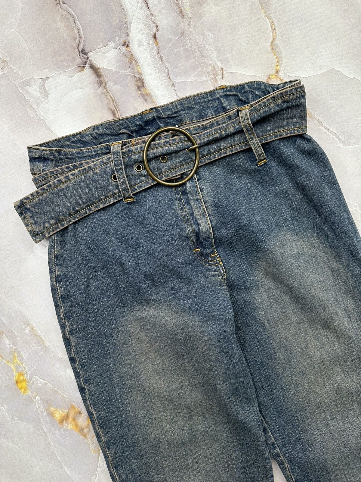 Japanese Brand Vintage Flared Jeans With Belt Size 27" / US 4 / IT 40 - 2 Thumbnail