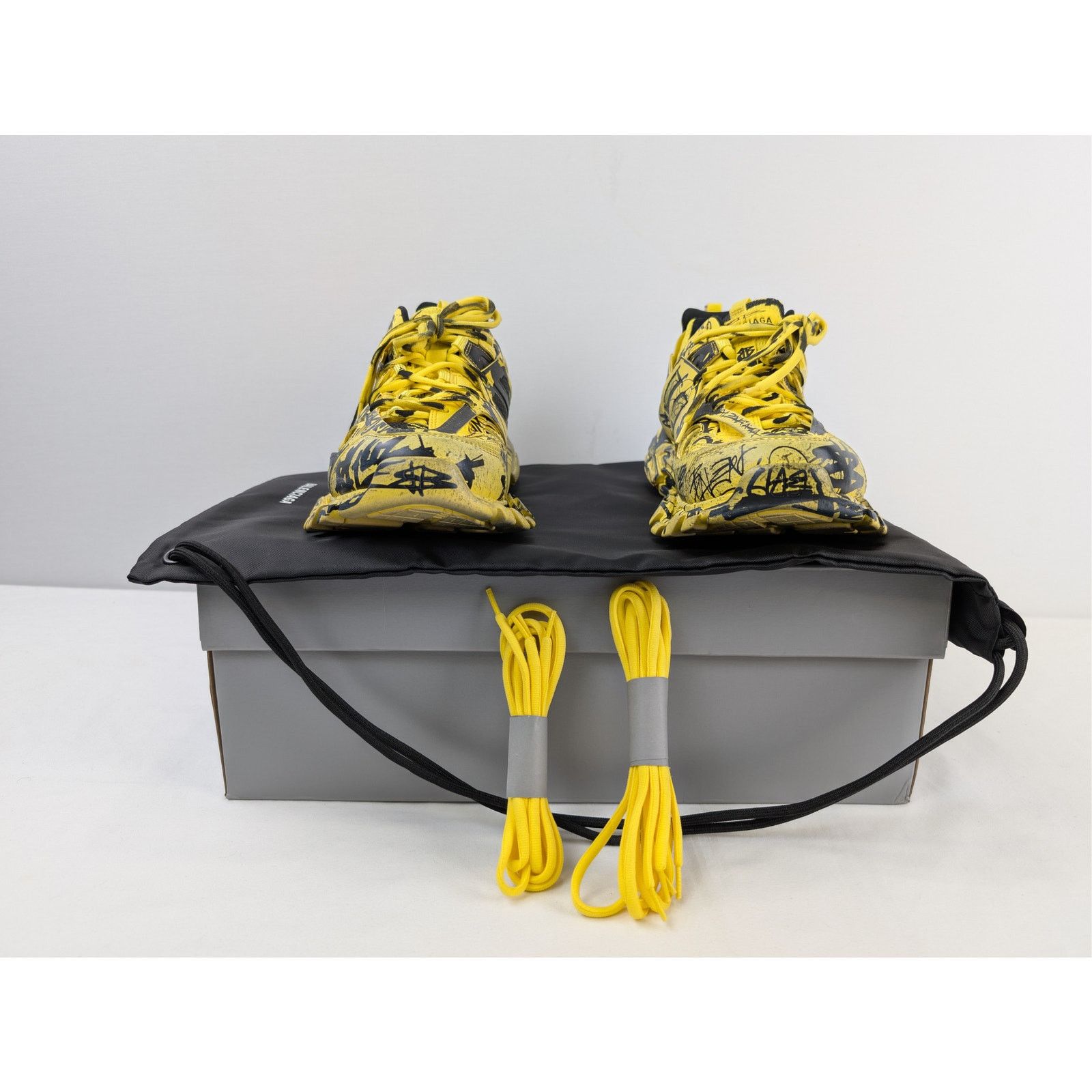 Balenciaga o1rshd1 Graffiti Dirty Track Texture Mesh Sneakers in Yellow Size US 12 / EU 45 - 16 Thumbnail