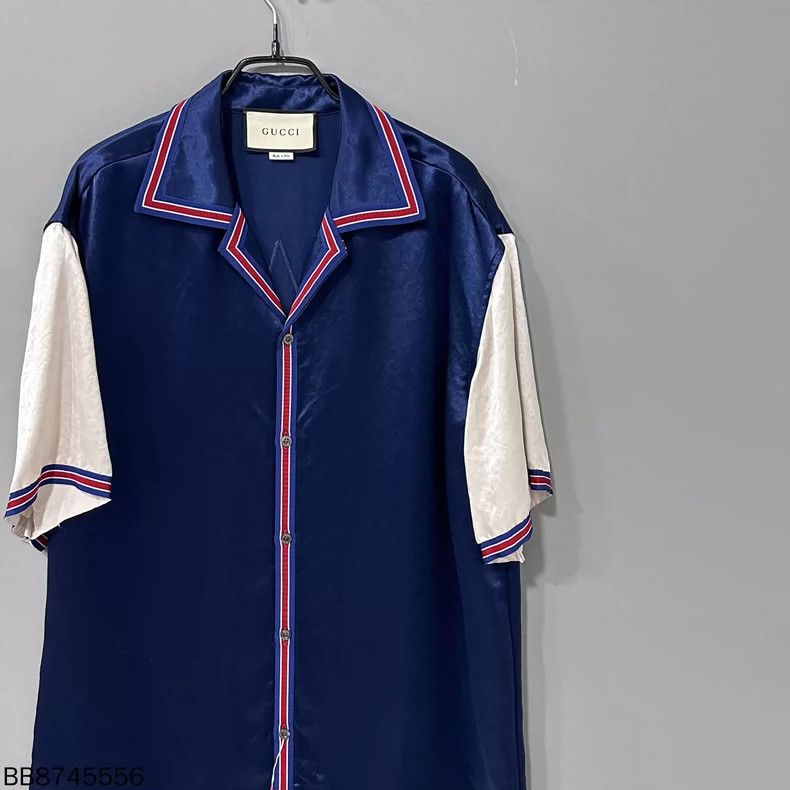 Gucci Gucci Blue and white stitching short-sleeved shirt 2502-Nex Size US M / EU 48-50 / 2 - 2 Thumbnail