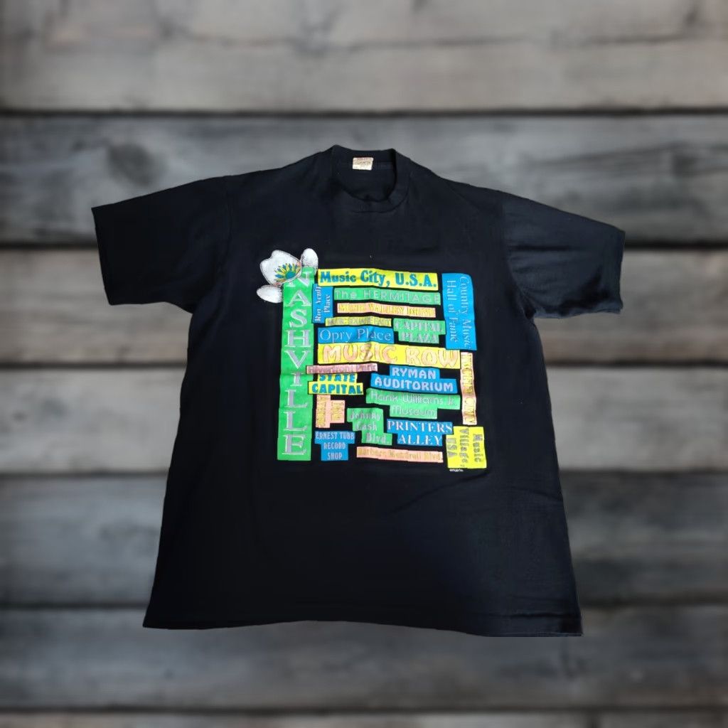 Vintage Vintage Belton USA Made Single Stitch Nashville Music Tee Shirt Size L Crew Neck Short Sleeve Black Cotton Polyester Logo Men Baseline: Music Size US L / EU 52-54 / 3 - 1 Thumbnail