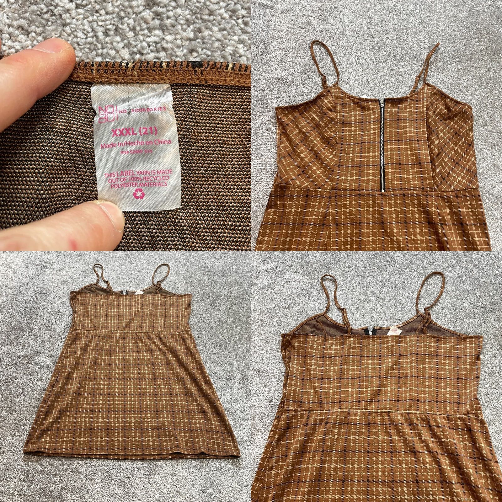 Vintage No Boundaries Midi Dress Women's Large Brown Plaid Tank - Size 3XL - Zip Up Size XXL / US 16-18 / IT 52-54 - 8 Thumbnail