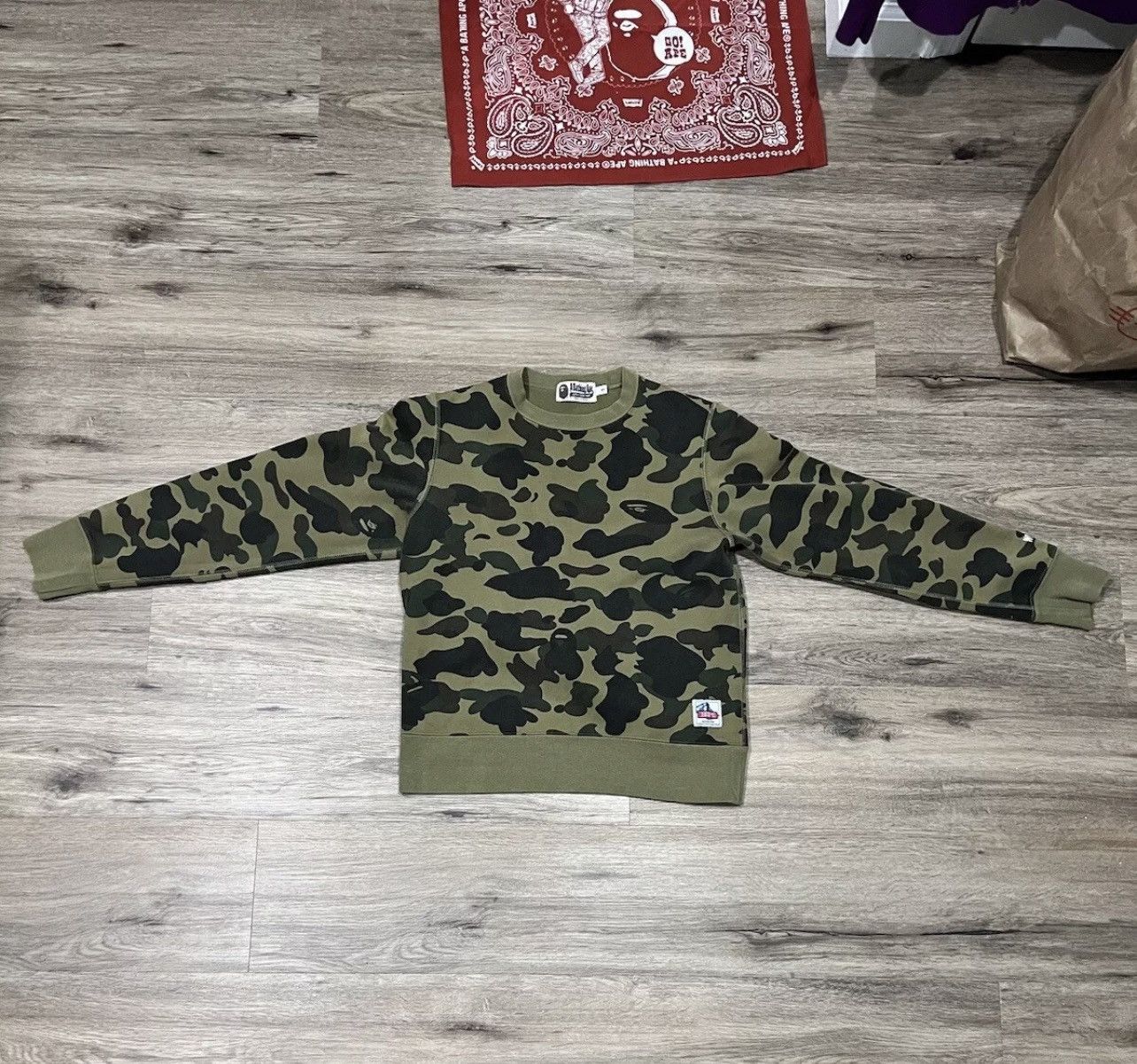 image of Bape 1St Camo Windstopper Crewneck in Green, Men's (Size Small)