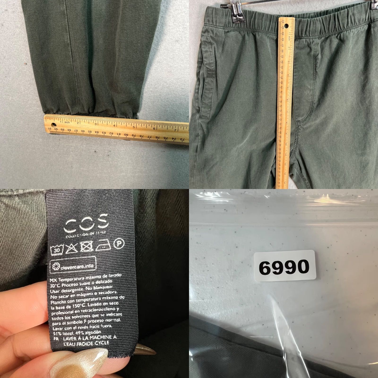 Cos COS Olive Green Elastic Waist Jogger Pants Small Cotton Blend Casual Fit Size US 29 - 8 Thumbnail