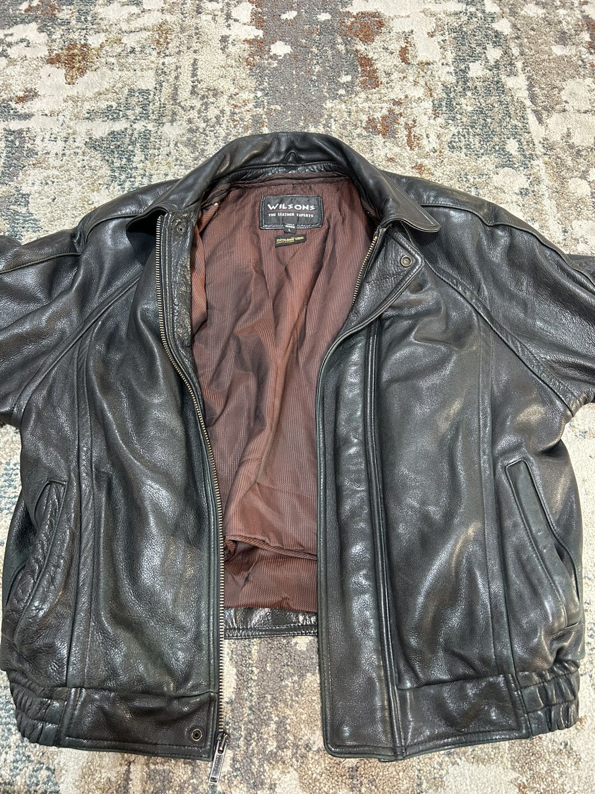 Wilsons Leather Vintage Black Leather Bomber Jacket Heavyweight Thinsulate Size US L / EU 52-54 / 3 - 9 Thumbnail