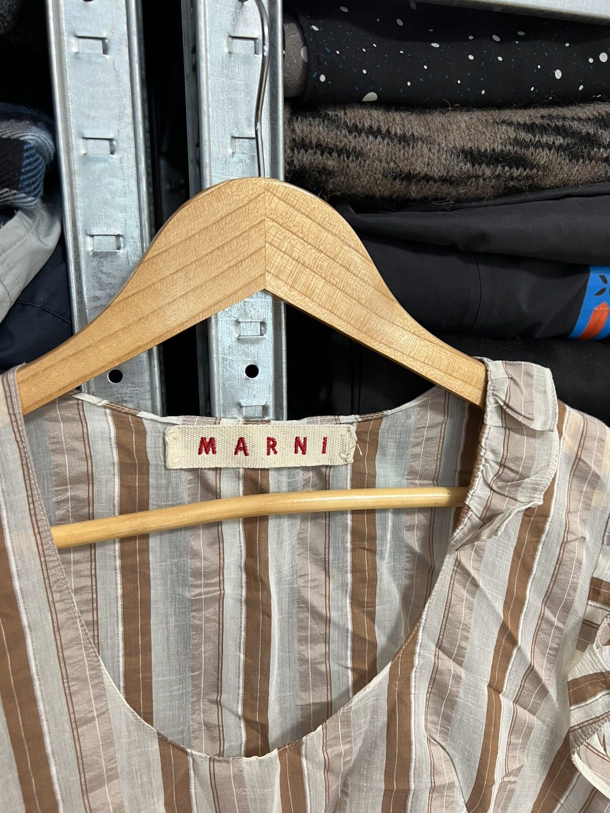 Marni Marni Brown Beige Striped Viscosa Dress Ruffle Hem Sz IT 42 Size M / US 6-8 / IT 42-44 - 6 Thumbnail