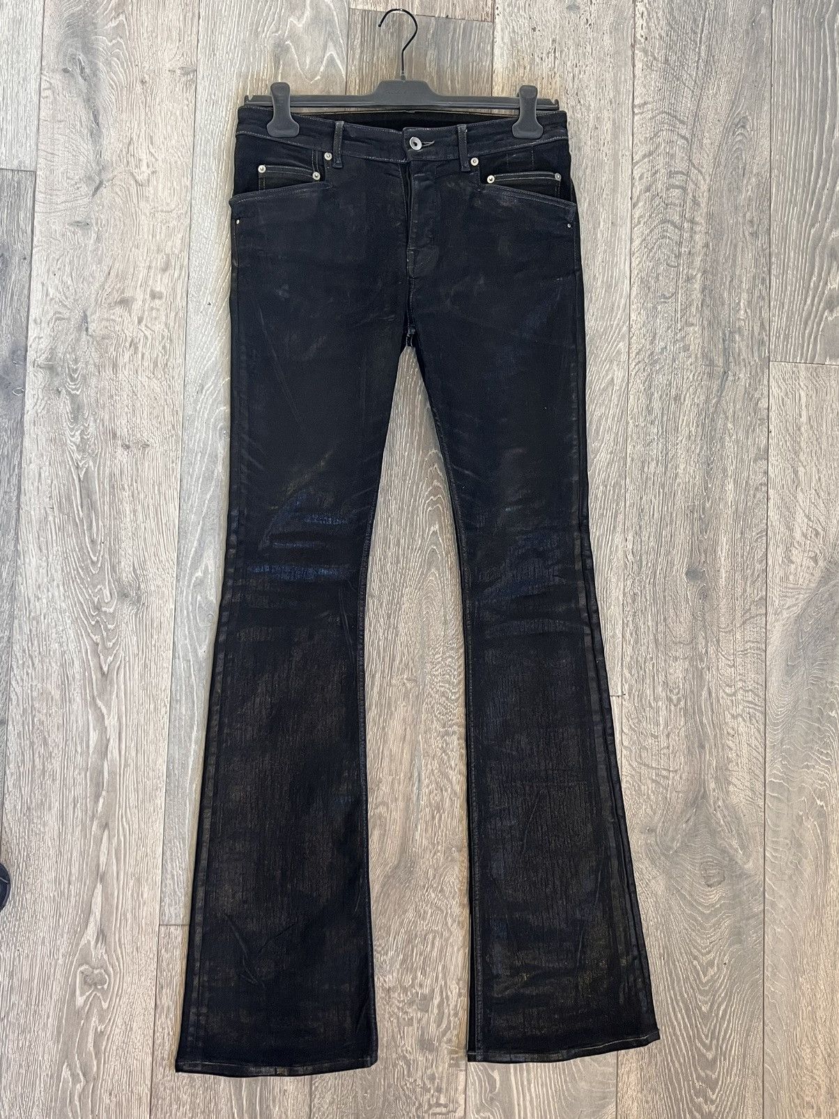 Image of Rick Owens Tyrone Bootcut Foil Wax in Black, Men's (Size 31)