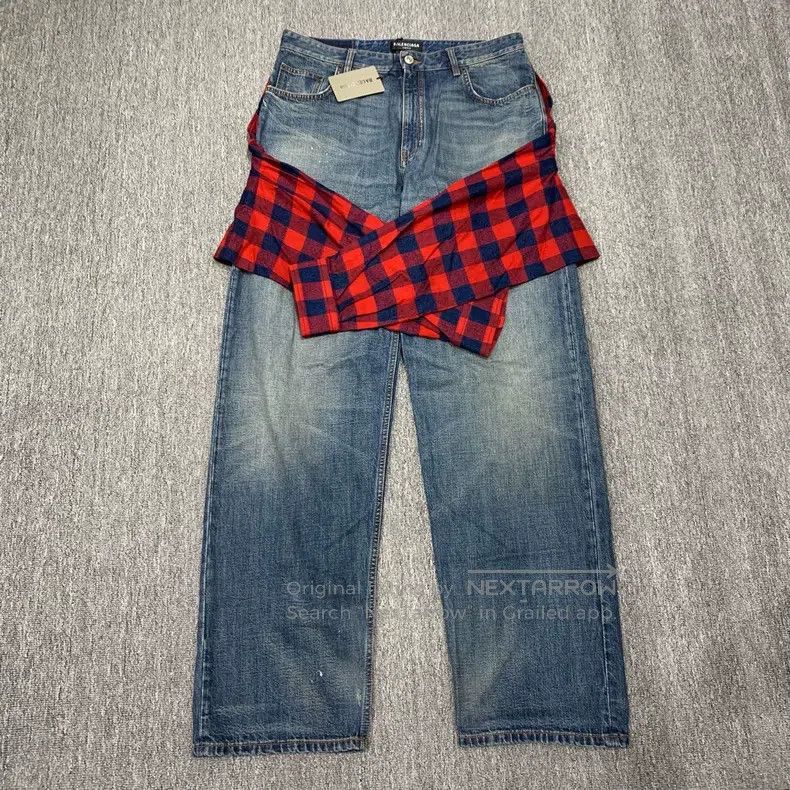 Balenciaga size M Patchwork Shirt Wide-Leg Destroyed Jeans