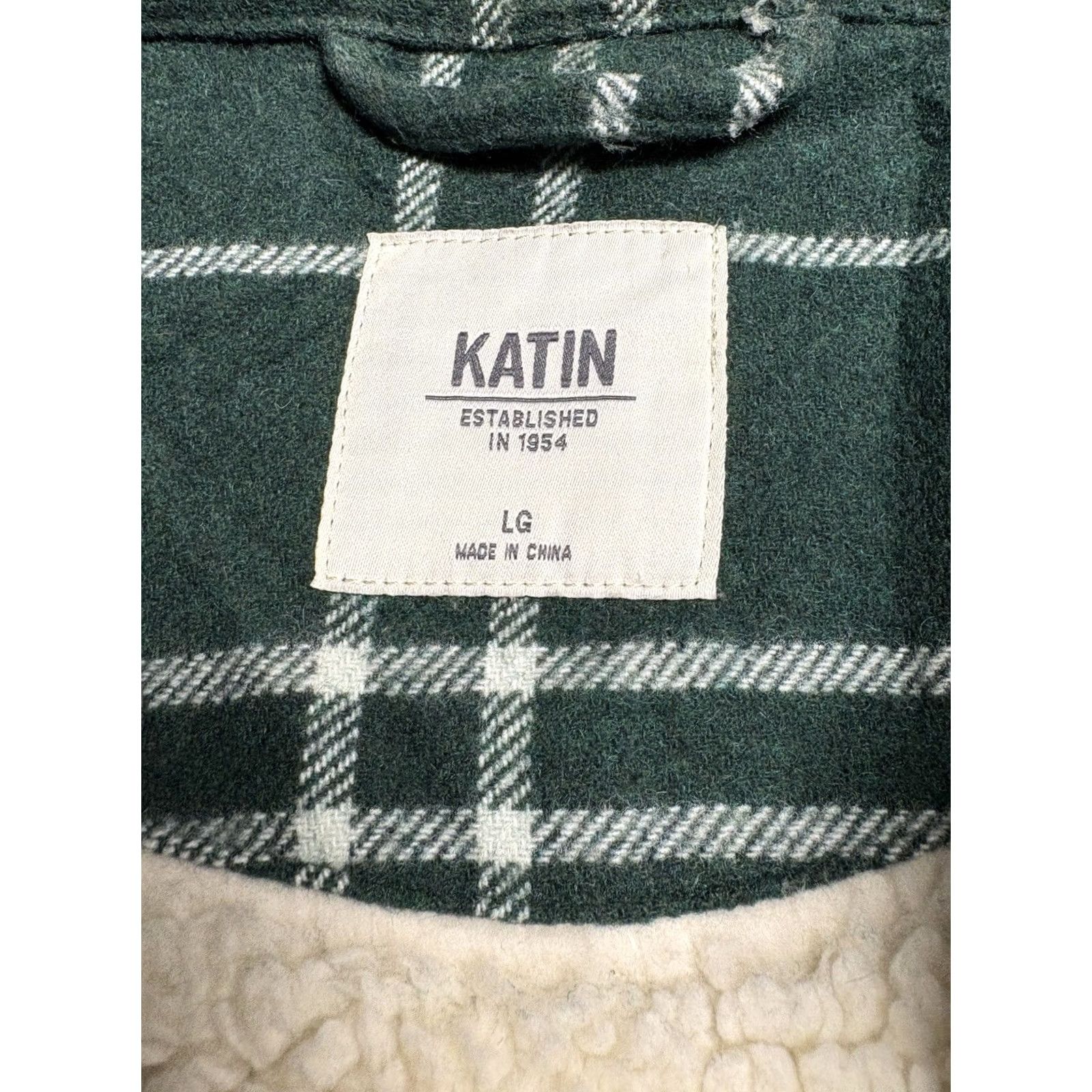 Katin Katin Crosby Jacket Mens Large Sherpa Lined Green Plaid Full Zip Wool Blend Shacket Size US L / EU 52-54 / 3 - 4 Thumbnail