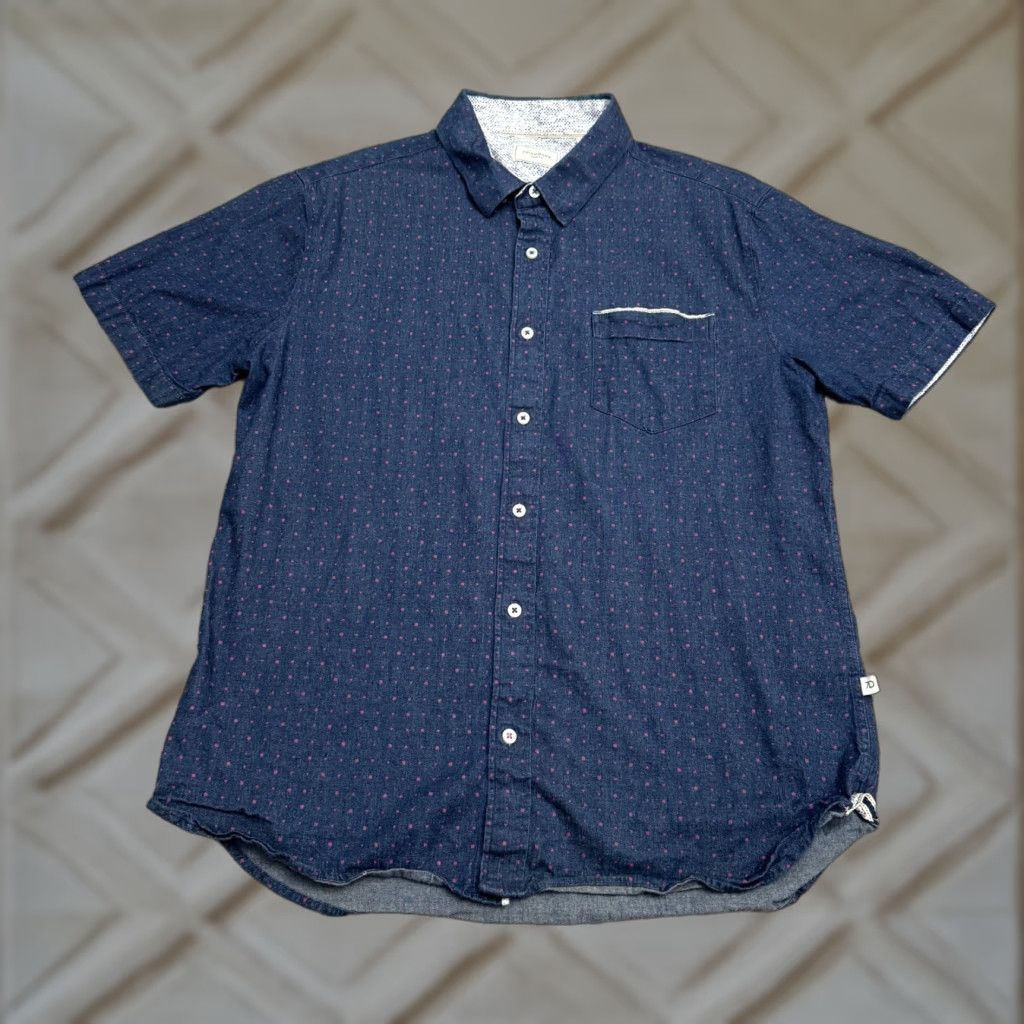 Vintage 7 Diamonds Button-Up Shirt Mens Large Blue Denim Polka Dot Cotton Casual Short Sleeve Stylish Classic Preppy Shirt Size US L / EU 52-54 / 3 - 1 Thumbnail