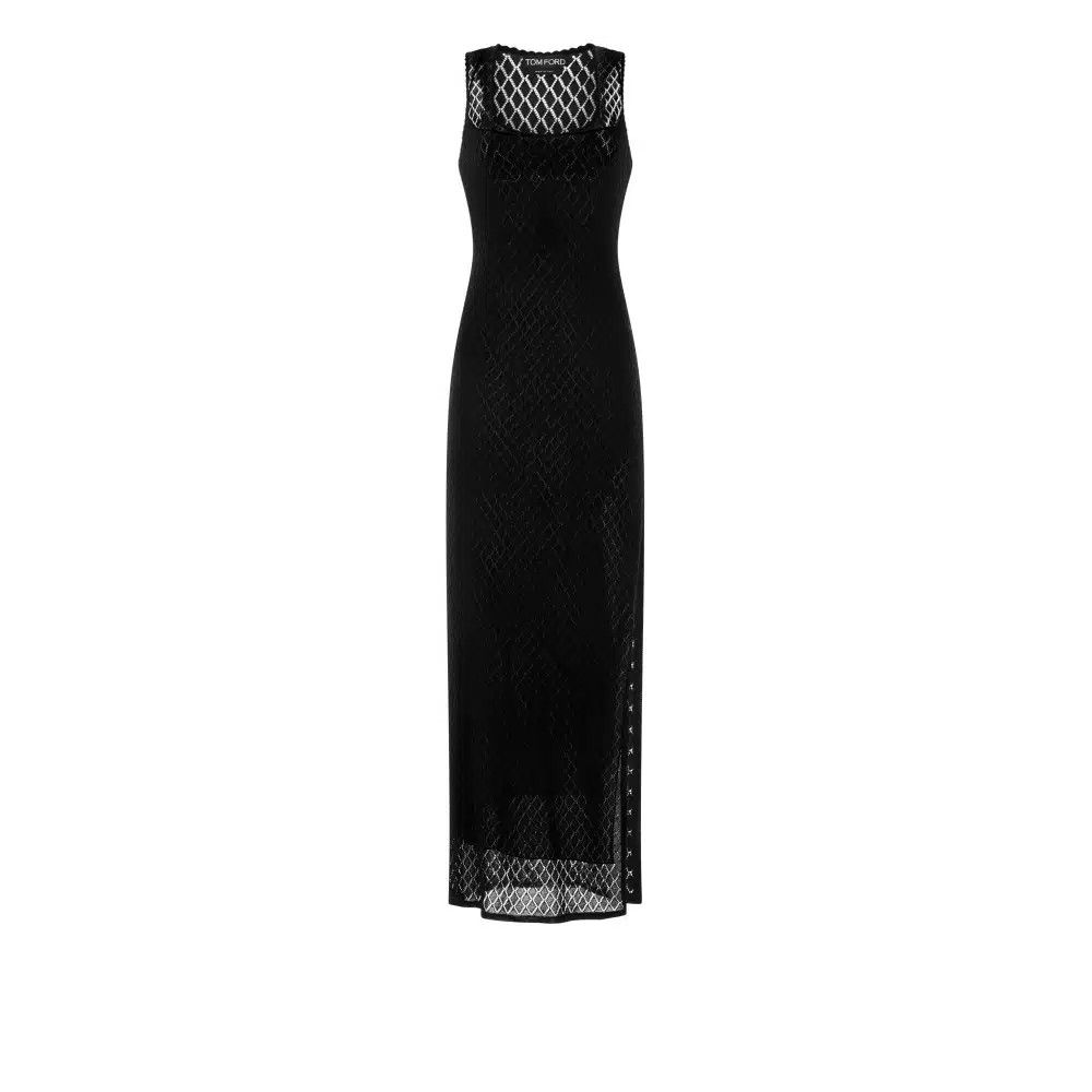 Tom Ford o1loc1c0225 ACK417 Openwork Stretch Viscose Long Dress Black Size S / US 4 / IT 40 - 1 Preview