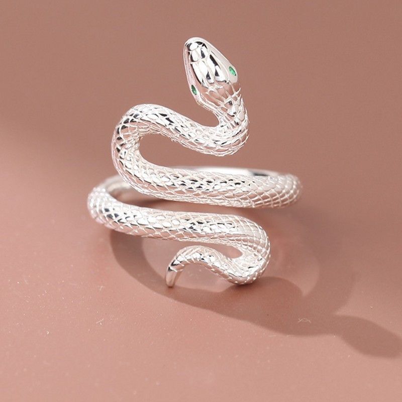 Jewelry Snake Retro Jewelry Rings Open Size Chrome Ring (Size 7-13) Size ONE SIZE - 1 Thumbnail