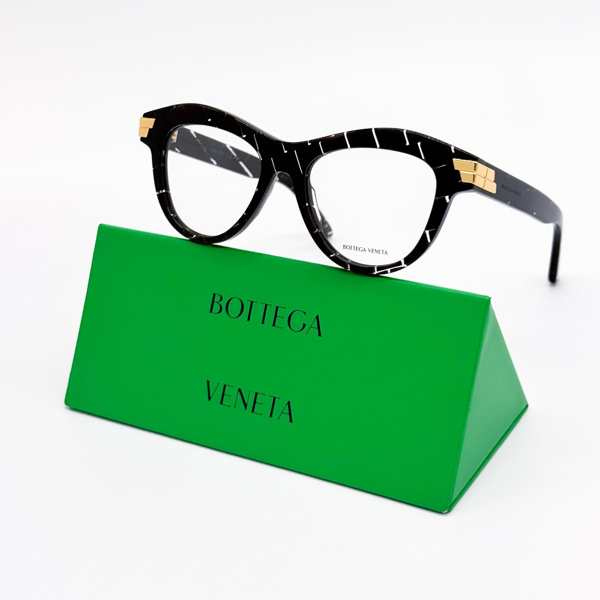 NEW BOTTEGA VENETA EYEGLASSES BV1105O 003 CAT EYE HAVANA/WHI