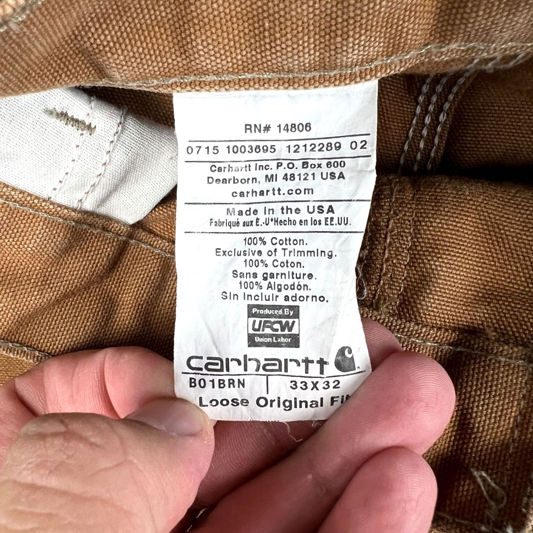 Carhartt VINTAGE Carhartt Pants Mens 33 Brown Double Front Knee Canvas USA Union Made 33x32 B01 BRN Size US 33 - 3 Thumbnail