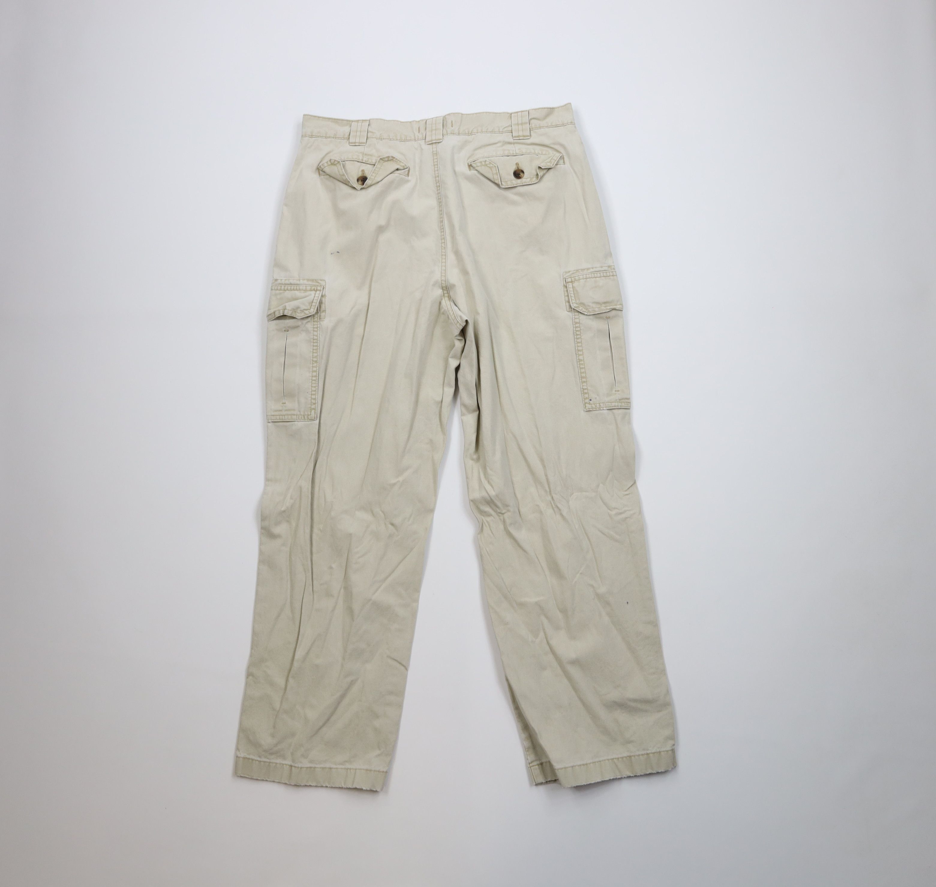 L.L. Bean Vintage 90s LL Bean Stonewash Wide Leg Cargo Pants Beige Size US 34 / EU 50 - 10 Thumbnail