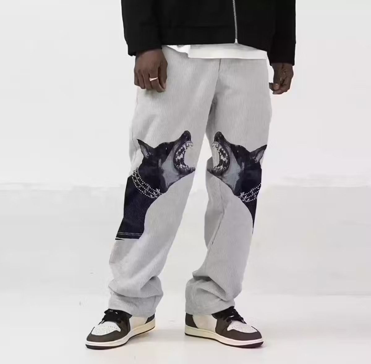 image of Vintage Wolf Streetwear Pants in White, Men's (Size 34)