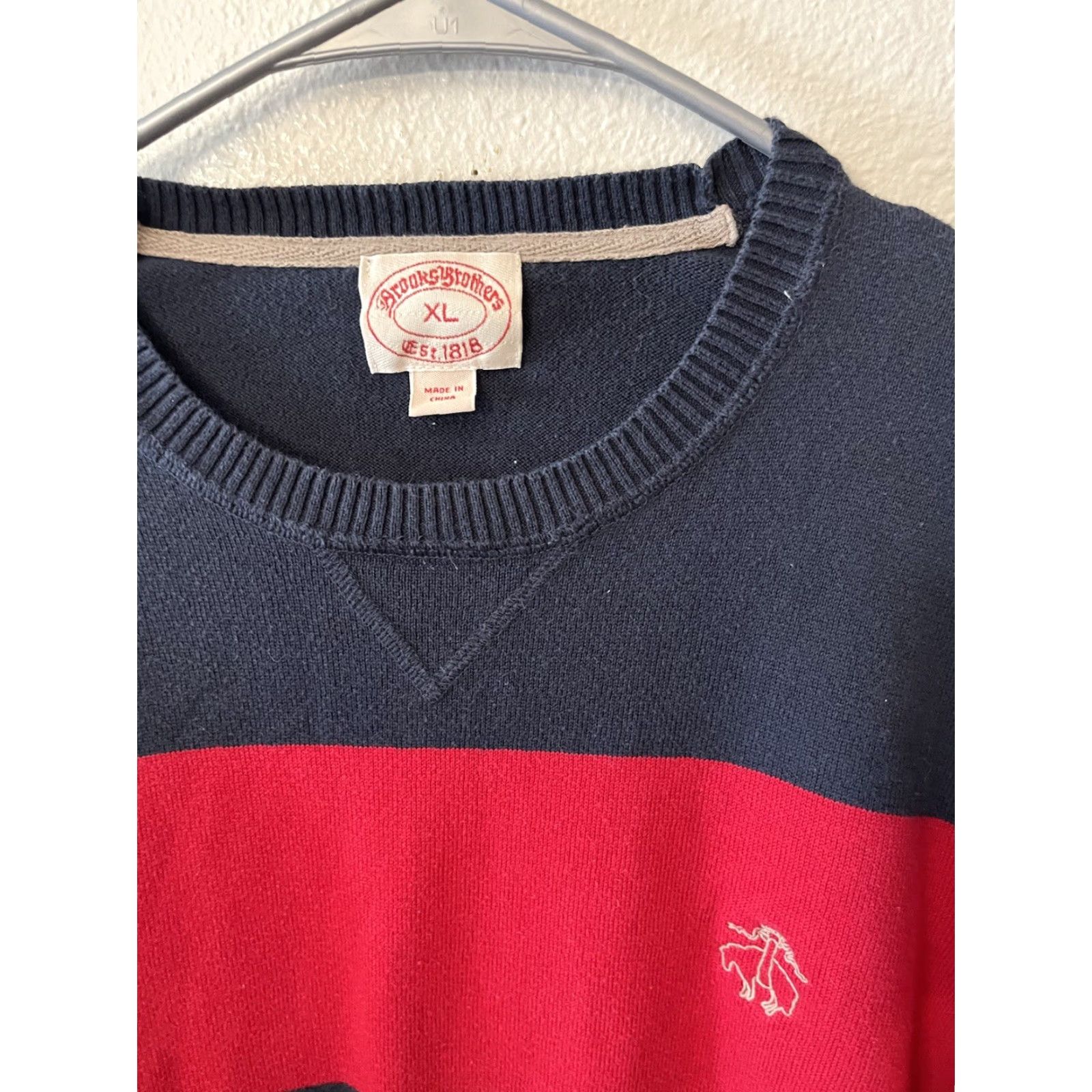 Brooks Brothers Brooks Brothers Sweater Crew Neck Striped Red/Navy XL Men Pullover Cotton Blend Size US XL / EU 56 / 4 - 3 Thumbnail