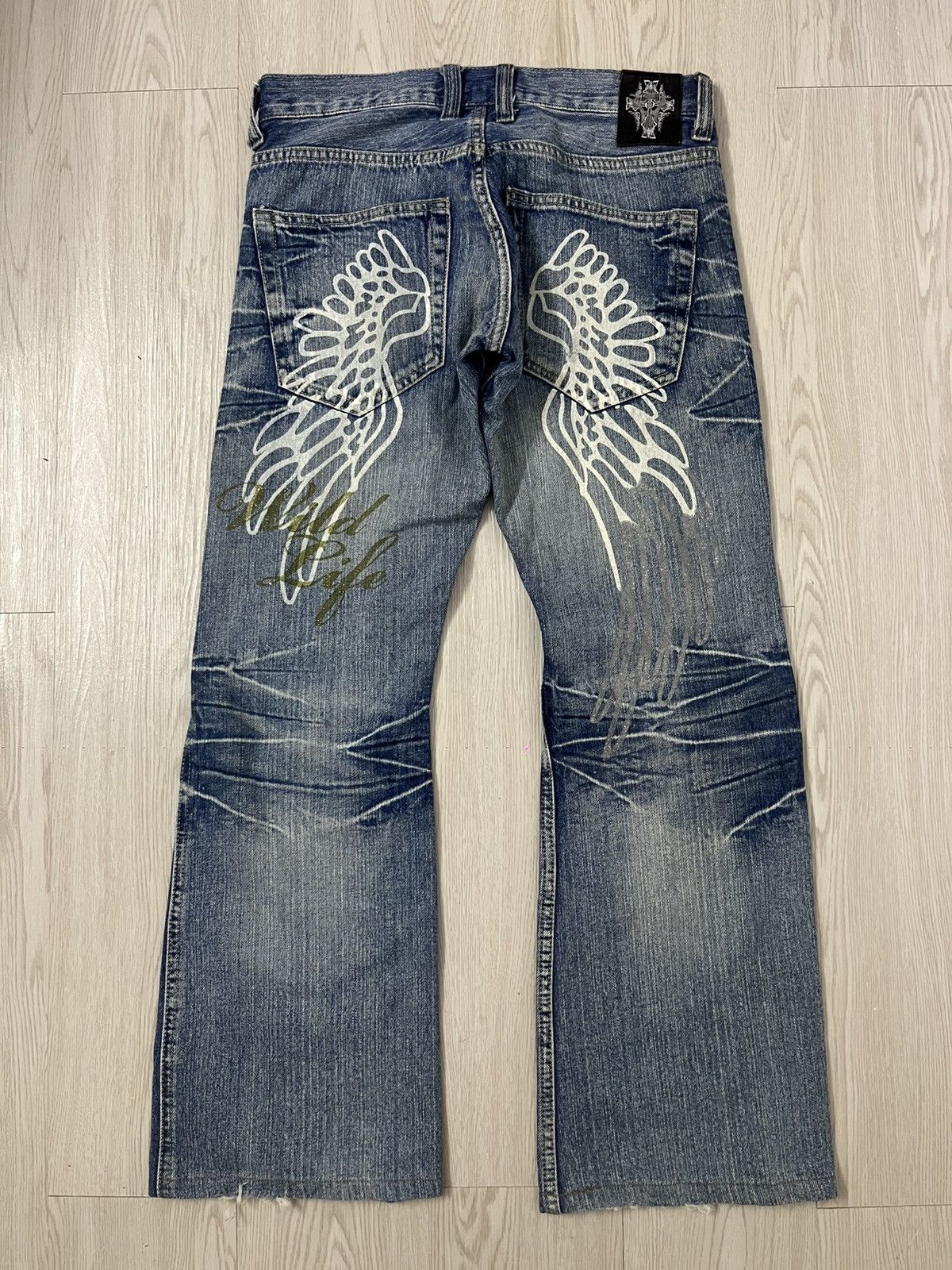 Japanese Brand Vintage Y2k Style Wild Life Flared Wings Jeans Size US 29 - 1 Thumbnail