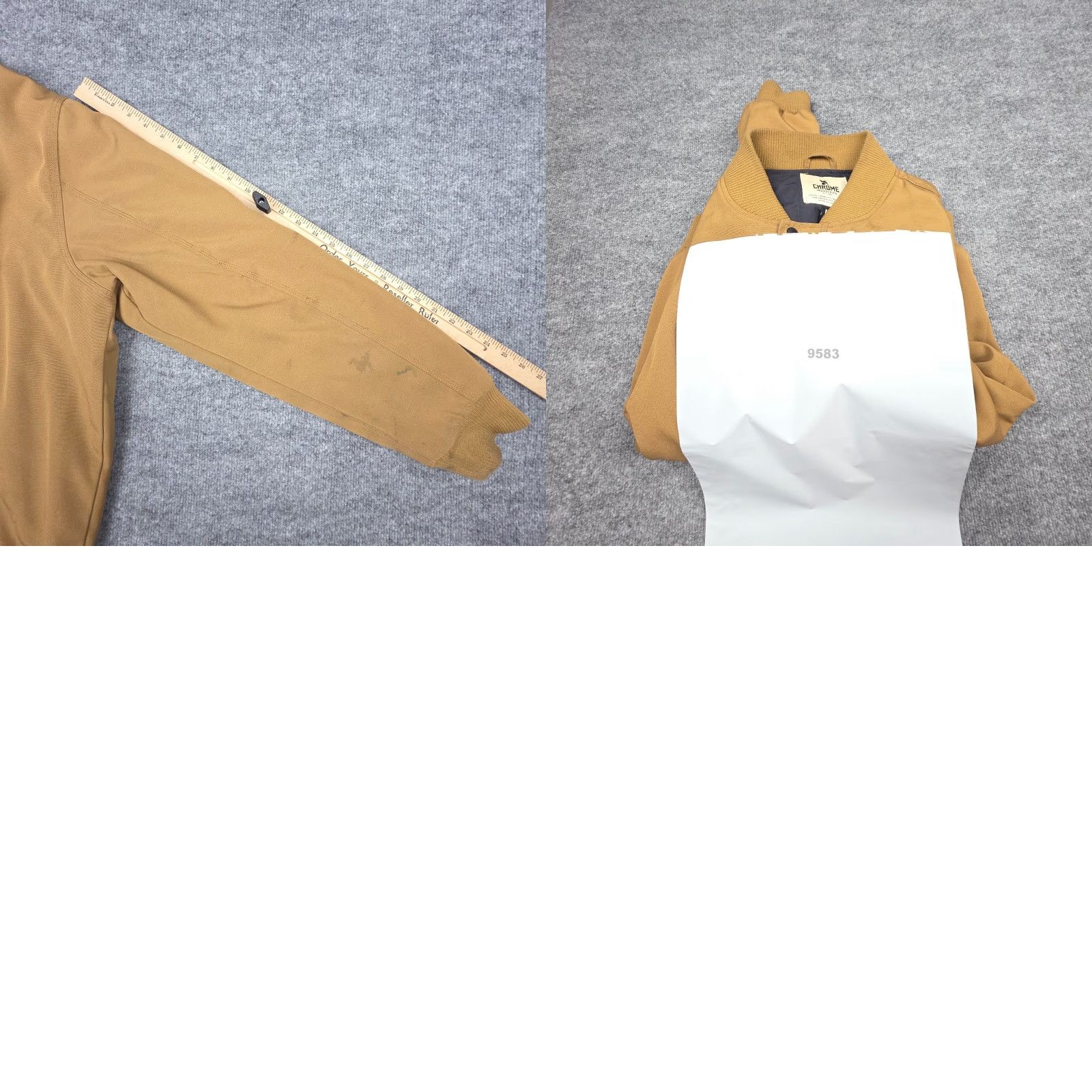 Industrie **Chrome Industries Large Men's Beige Stained Bomber Jacket** User: **Chrome Industries Men's Large Beige Stained Bomber Jacket** Size US L / EU 52-54 / 3 - 10 Thumbnail