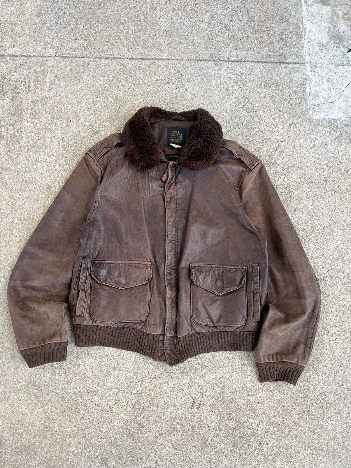image of Avirex A-2 Leather Flight Jacket in Brown, Men's (Size Large)