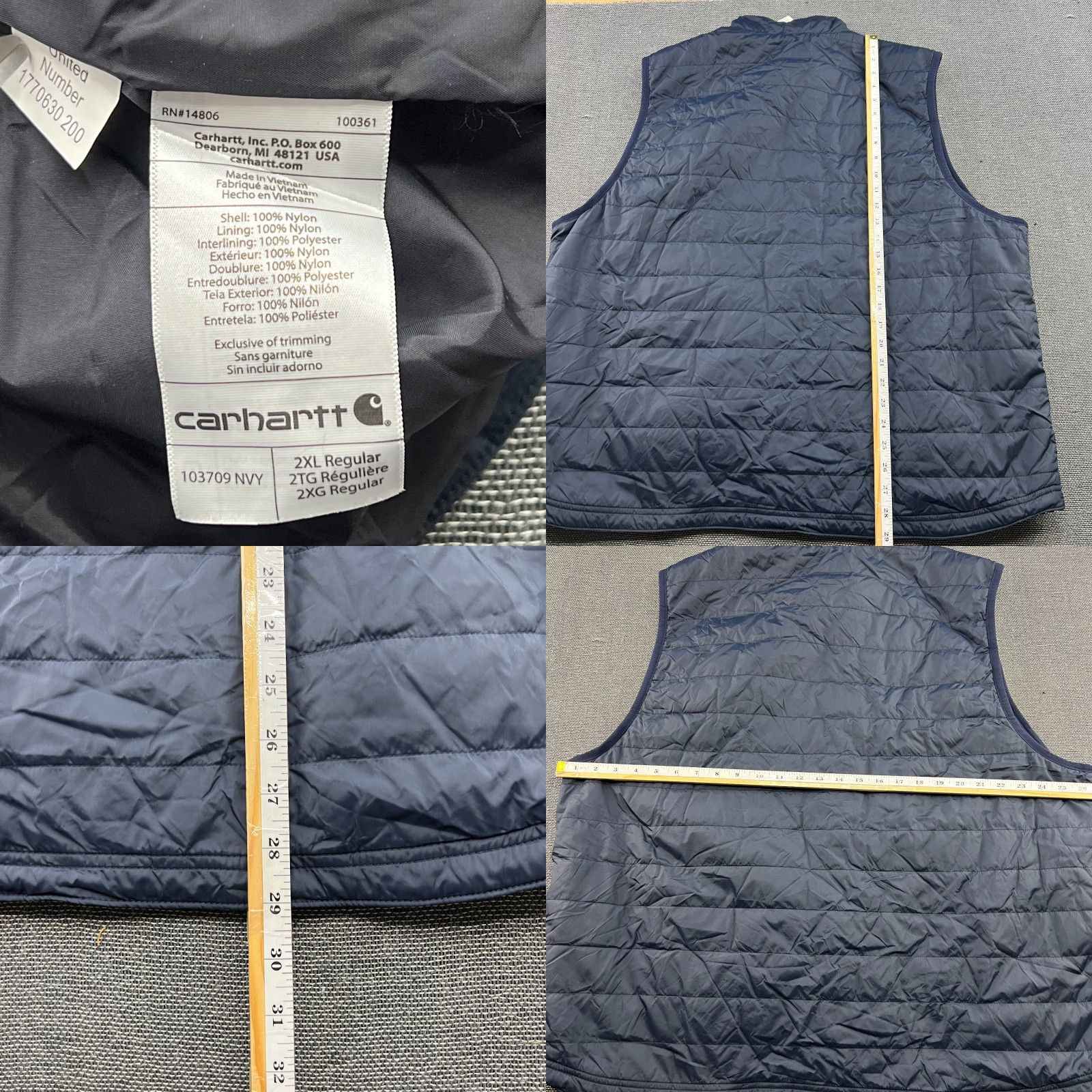 Carhartt Carhartt Rain Defender Gilliam Vest Mens 2XL Navy Blue Full Zip Shirt/Outerwear - 2XL Men Blue Full Zip Quilted Polyester Vest Size US XXL / EU 58 / 5 - 8 Thumbnail