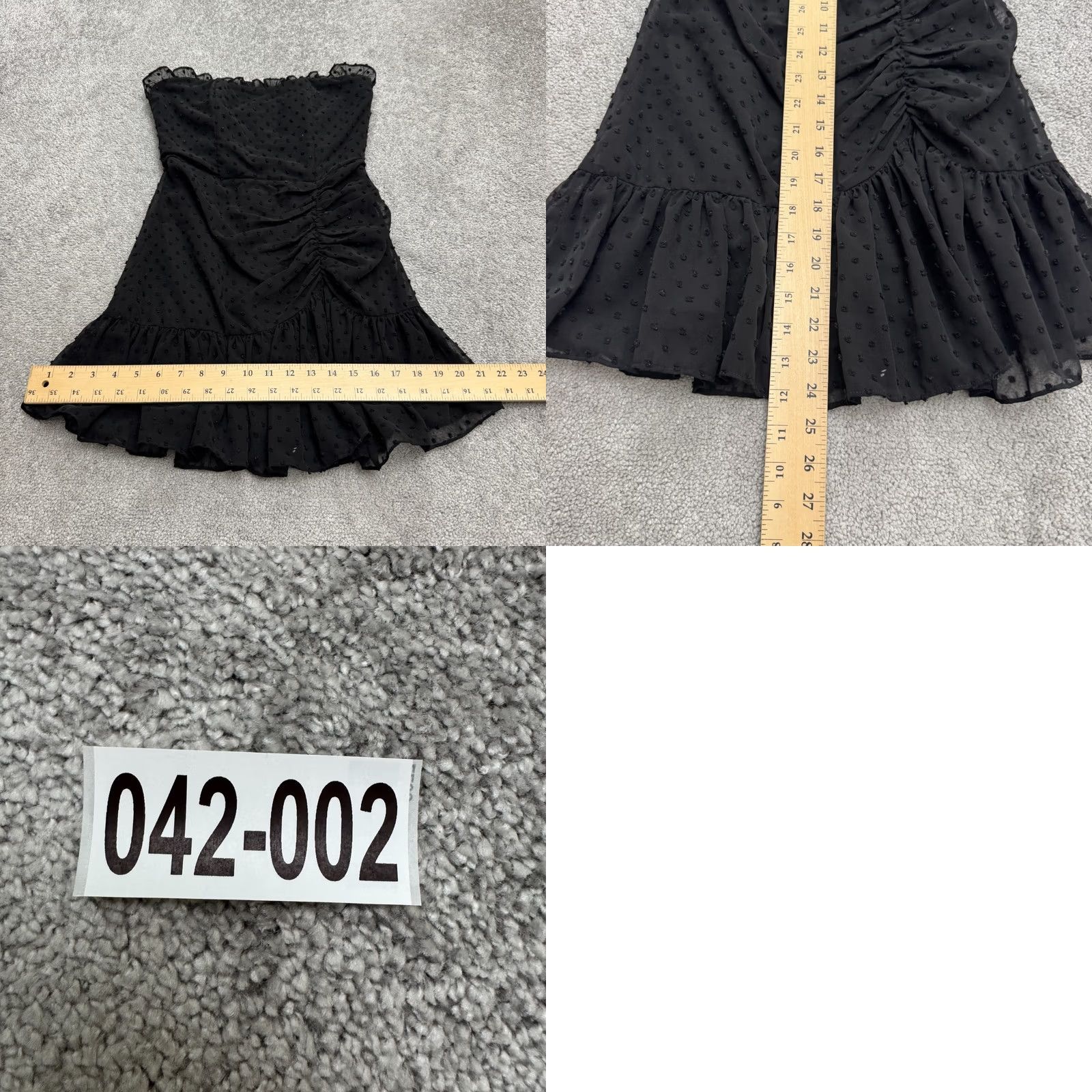 Vintage Hello Molly Strapless Swiss Dot Mini Dress Womens 4 Black Ruffle Hem Ruched LBD Dress Size S / US 4 / IT 40 - 9 Thumbnail