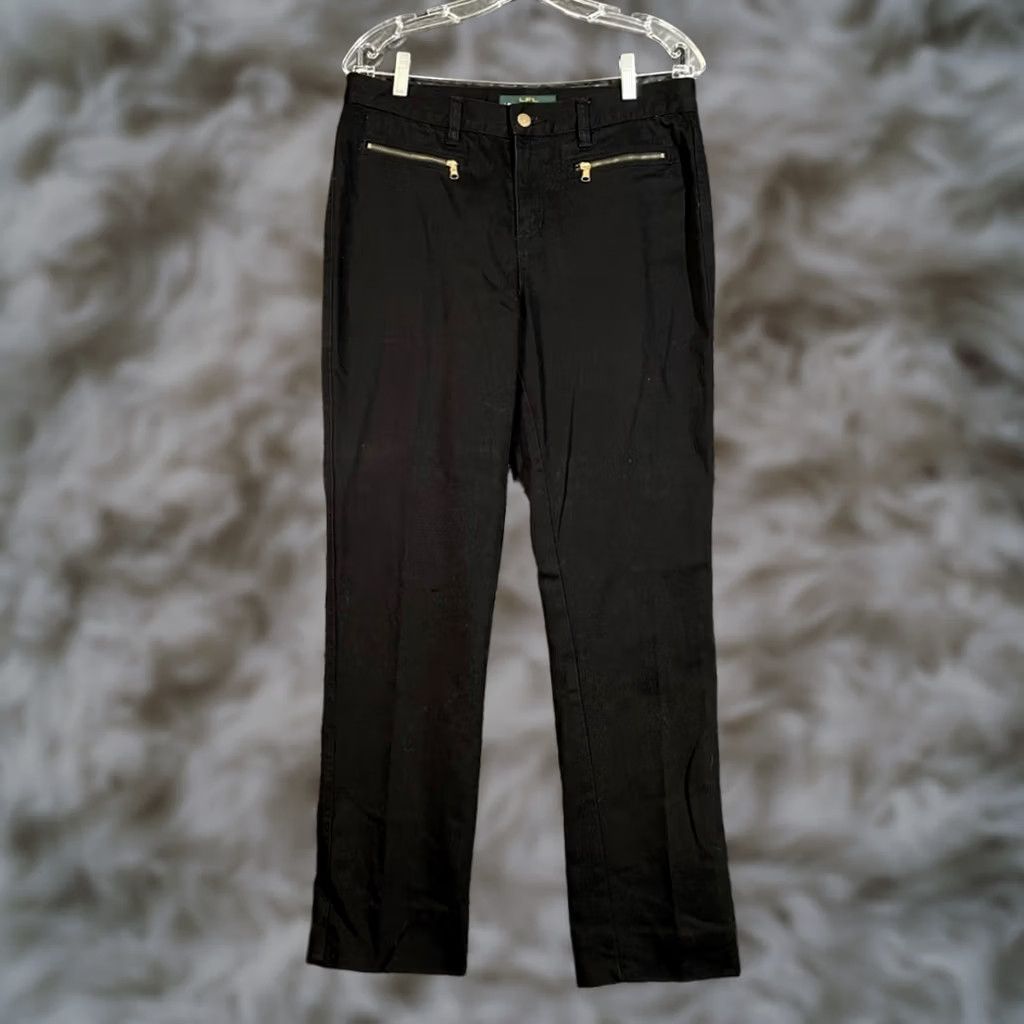 Ralph Lauren Lauren Ralph Lauren LRL Women’s Black Straight Pants Size 6 Gold Zipper Pockets Chino Womens Size 28" / US 6 / IT 42 - 1 Thumbnail