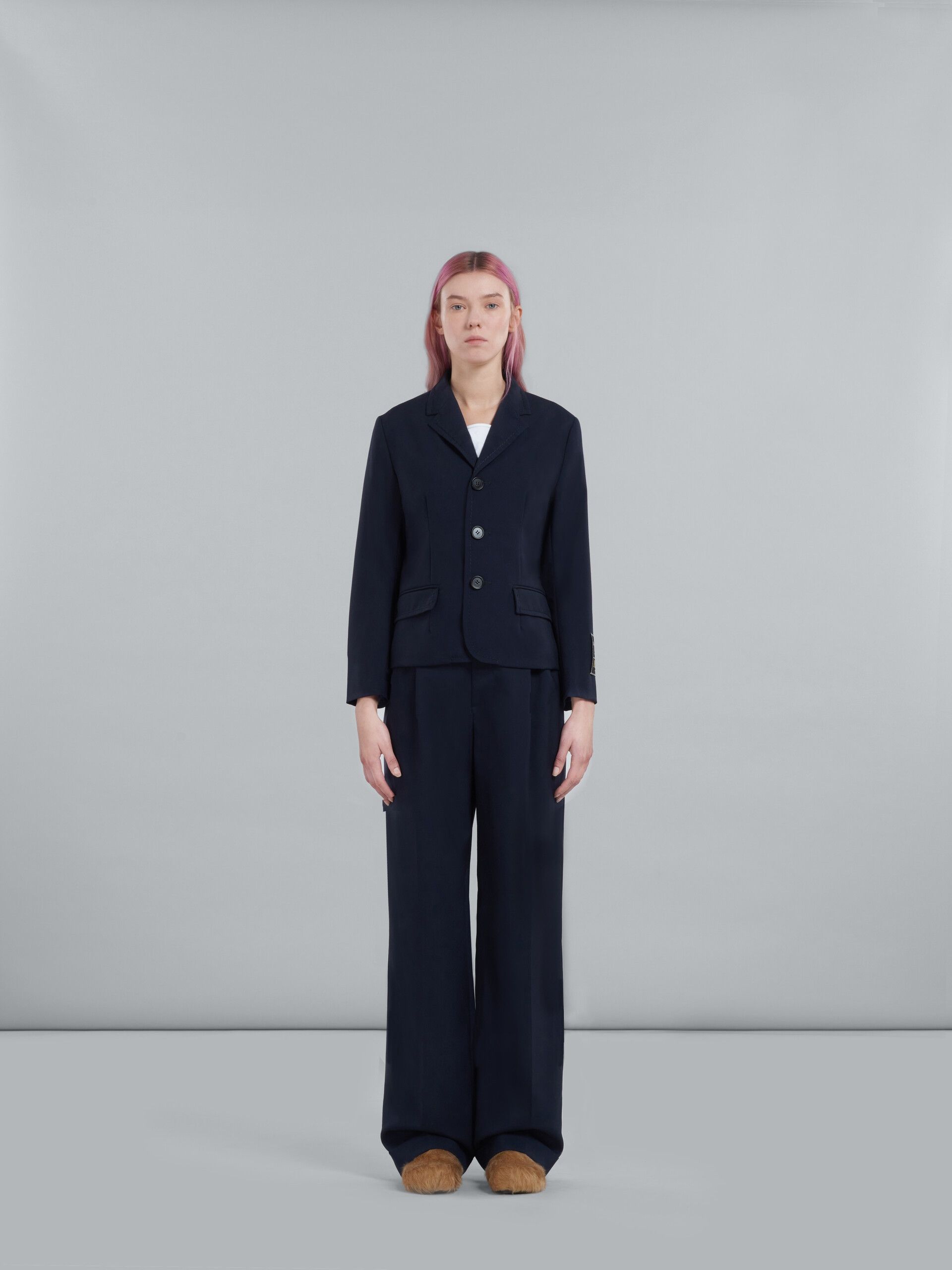 Marni o1w1db10125 Tropical Wool Jacket in Navy Blue Size S / US 4 / IT 40 - 2 Thumbnail