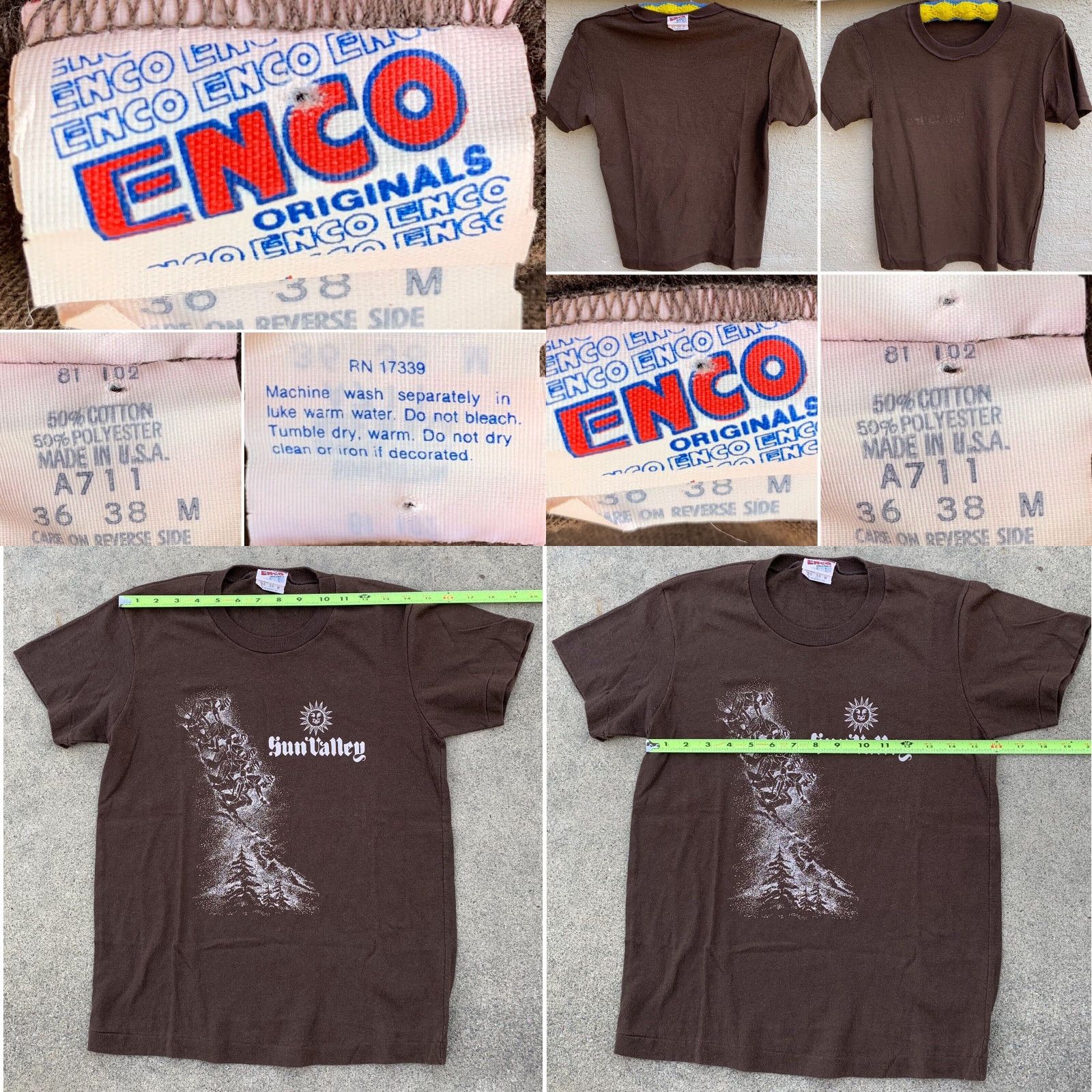 Vintage VINTAGE Enco Originals Sun Valley T Shirt Men's M Brown Graphic Tee 1980s Single Stitch Made In USA Ski Snow Sportswear/Beach Size US M / EU 48-50 / 2 - 8 Thumbnail
