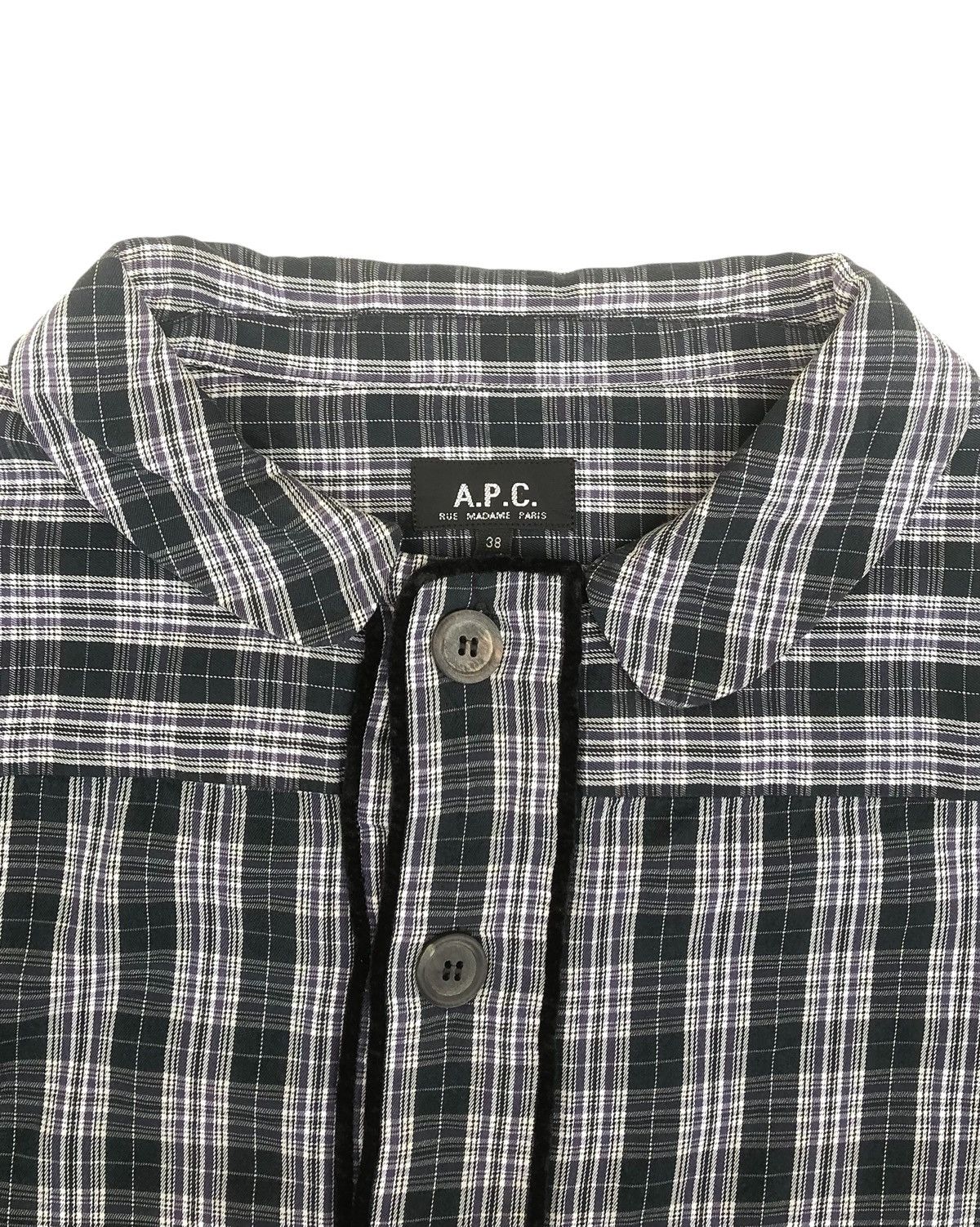A.P.C. A.P.C Shawl Collar Navy-Grey Plaid Check Blouse Size S / US 4 / IT 40 - 3 Thumbnail