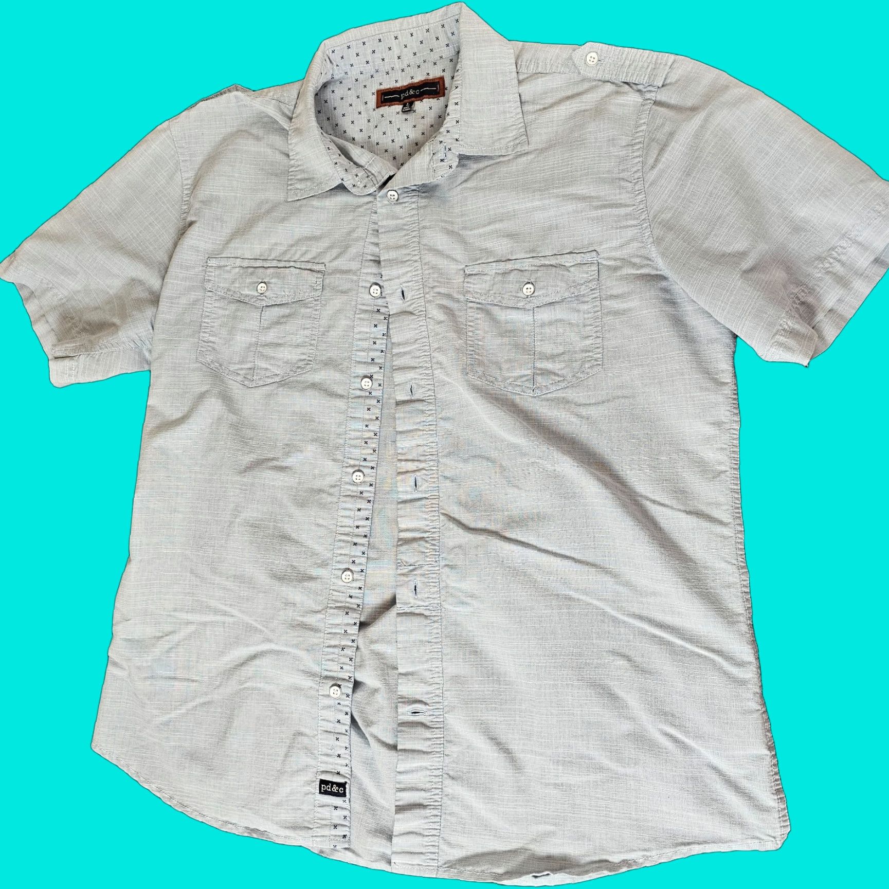 PD&C PD&C Shirt Men L Blue Button-Up Short Sleeve Pockets Casual Design Trim Button Collar Pocketed Vintage No Size US L / EU 52-54 / 3 - 1 Thumbnail