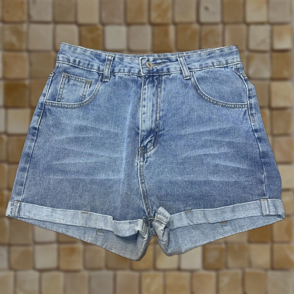 Shein SHEIN Blue High Rise Cuffed Jean Shorts Womens Medium Casual Boyfriend Size 32" / US 10 / IT 46 - 1 Thumbnail