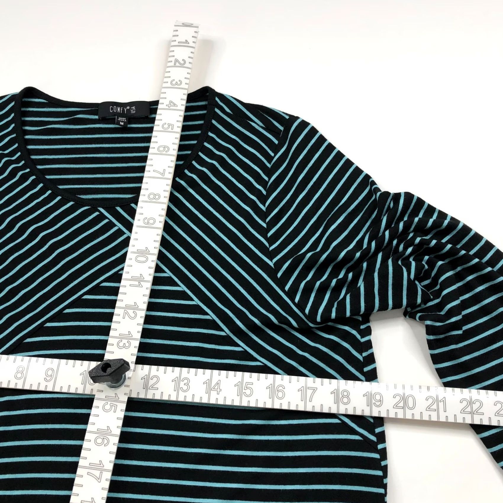 Vintage Comfy USA Shirt Womens Tunic Pullover Striped Black Blue Medium Size M Casual Distinctive Rounded Neck, Long Sleeve, Stretch Top Size M / US 6-8 / IT 42-44 - 5 Thumbnail