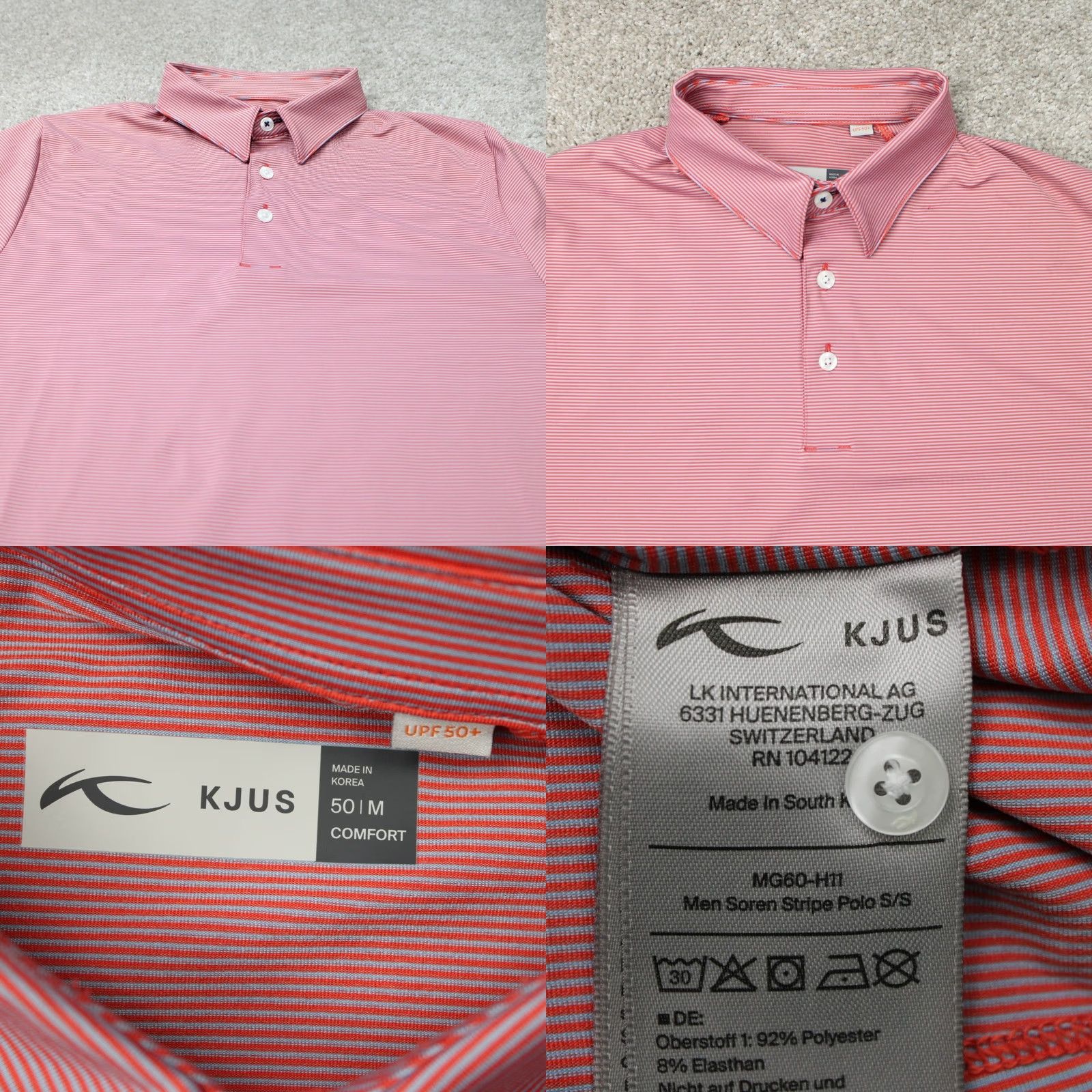 KJUS Kjus Polo Shirt Men M Orange Stripe Short Sleeve Logo on Left Sleeve Golf Regular Fit 50/US Medium Size US M / EU 48-50 / 2 - 8 Thumbnail