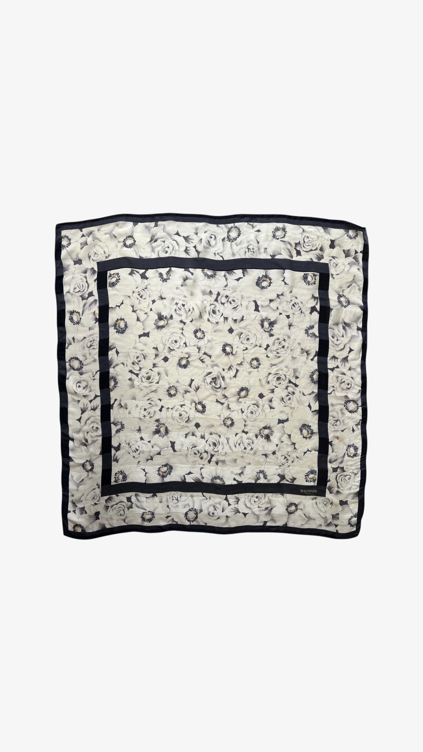 Balmain Vintage 80s Balmain All Over Floral Print Black Silk Scarf Size ONE SIZE - 1 Thumbnail