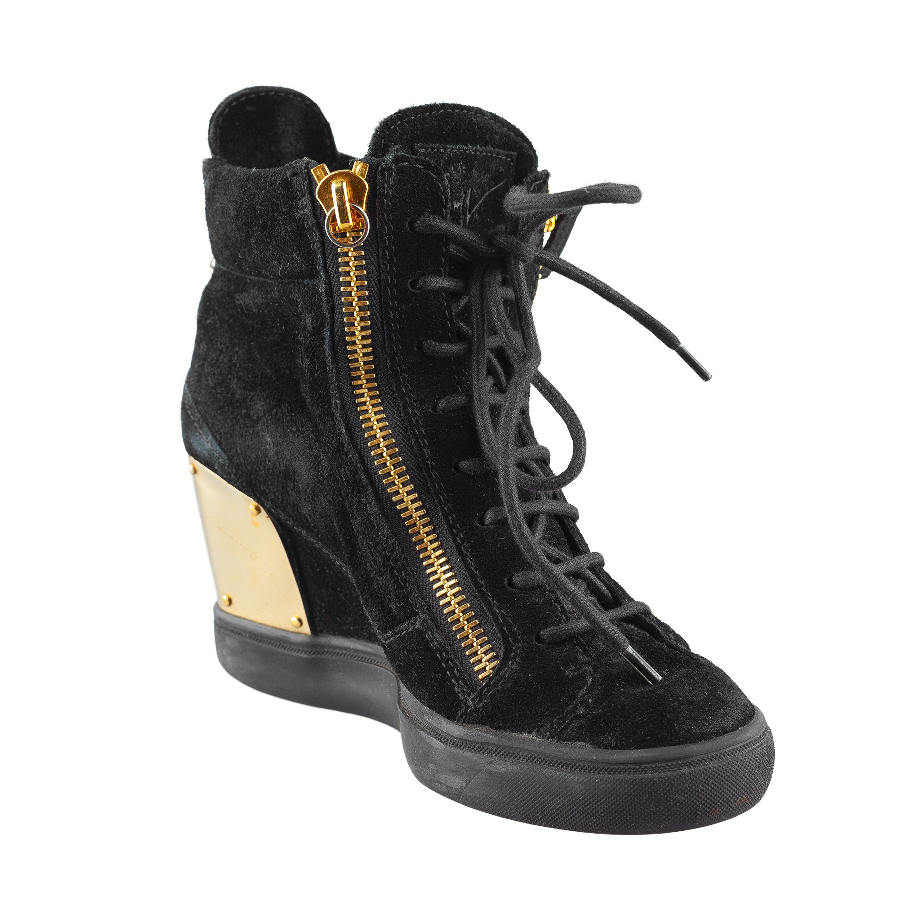 Giuseppe Zanotti Giuseppe Zanotti Black Golden Velour Wedge Sneakers Size US 6 / IT 36 - 3 Thumbnail