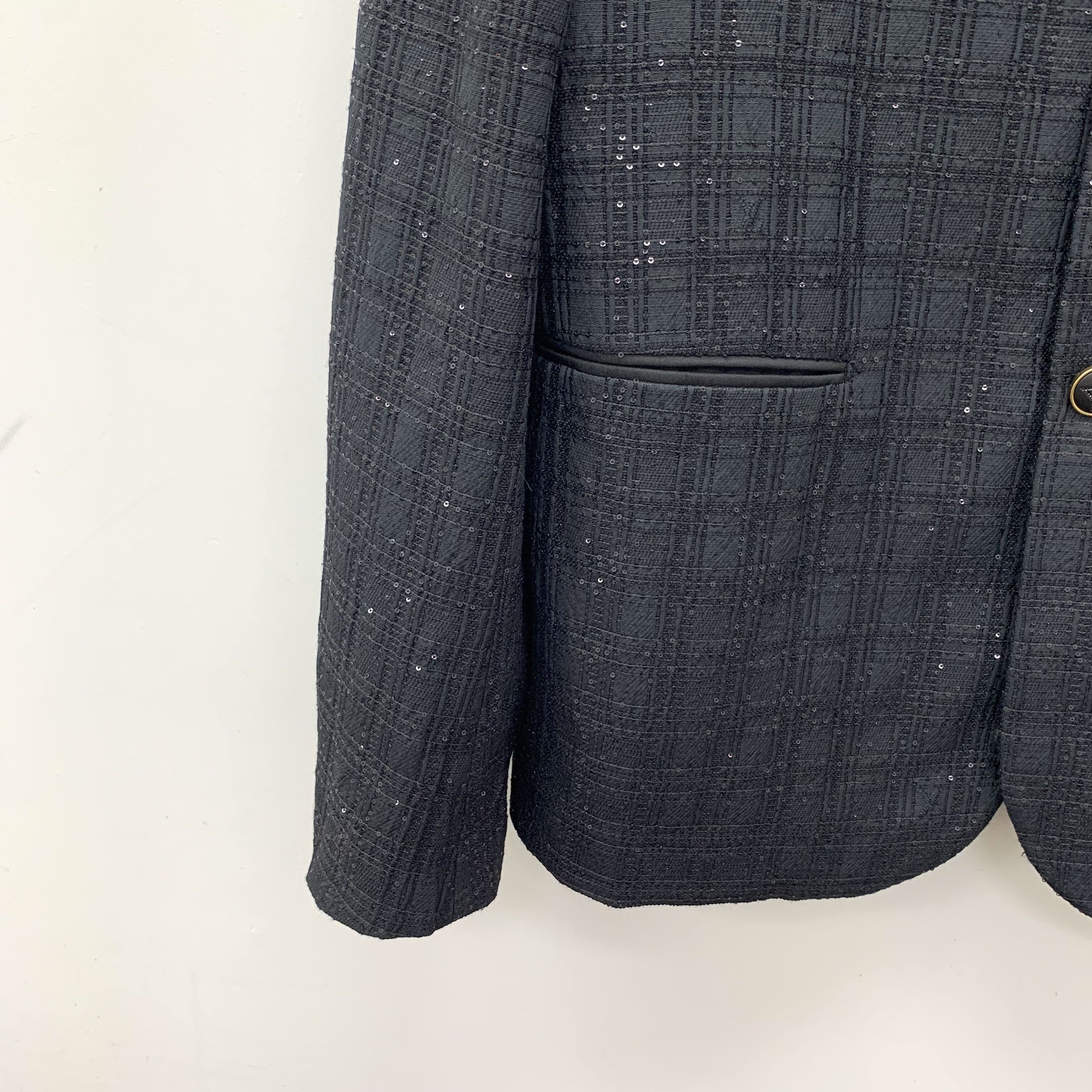 Louis Vuitton Louis Vuitton Black Sequin Tweed Jacket (Size 48) Size 48R - 5 Thumbnail