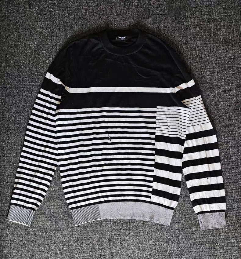 Balmain Balmain Black & White Striped Sweater Size US L / EU 52-54 / 3 - 1 Thumbnail