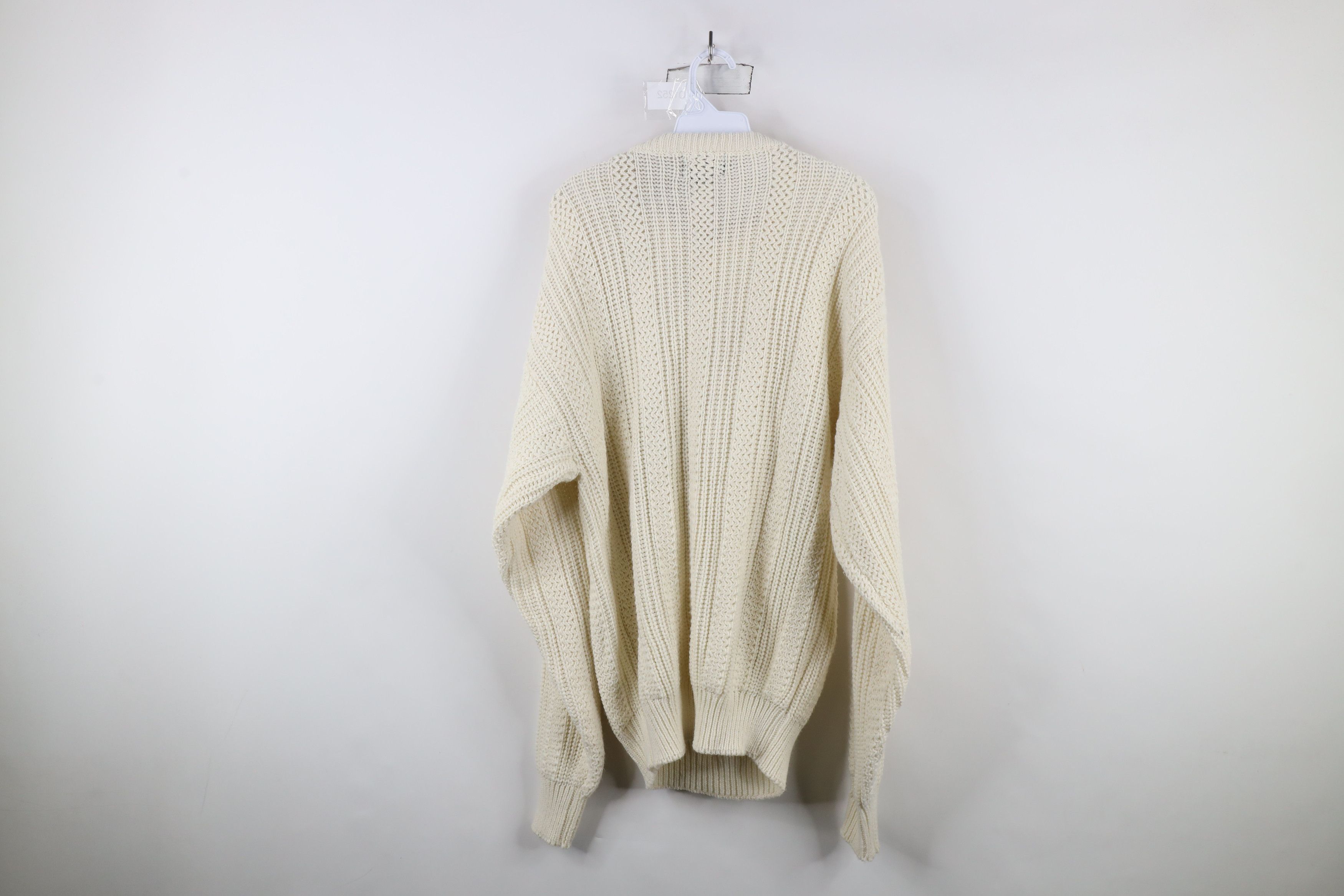 Vintage Vintage 90s Streetwear Ribbed Knit Crewneck Sweater Cream Size US M / EU 48-50 / 2 - 6 Thumbnail
