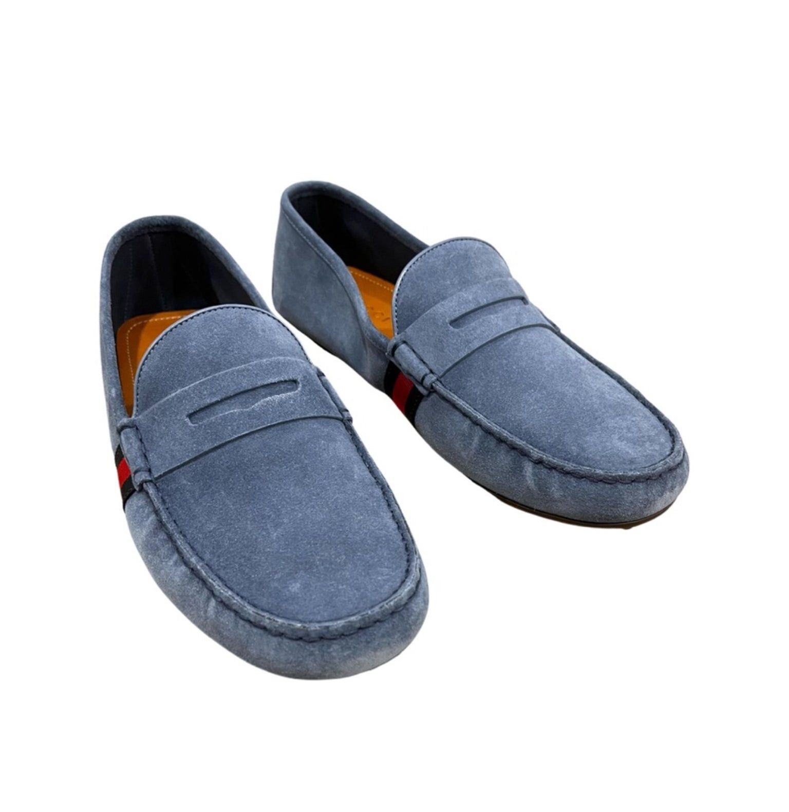 image of Gucci Web Suede Men Loafers Size 11 in Blue