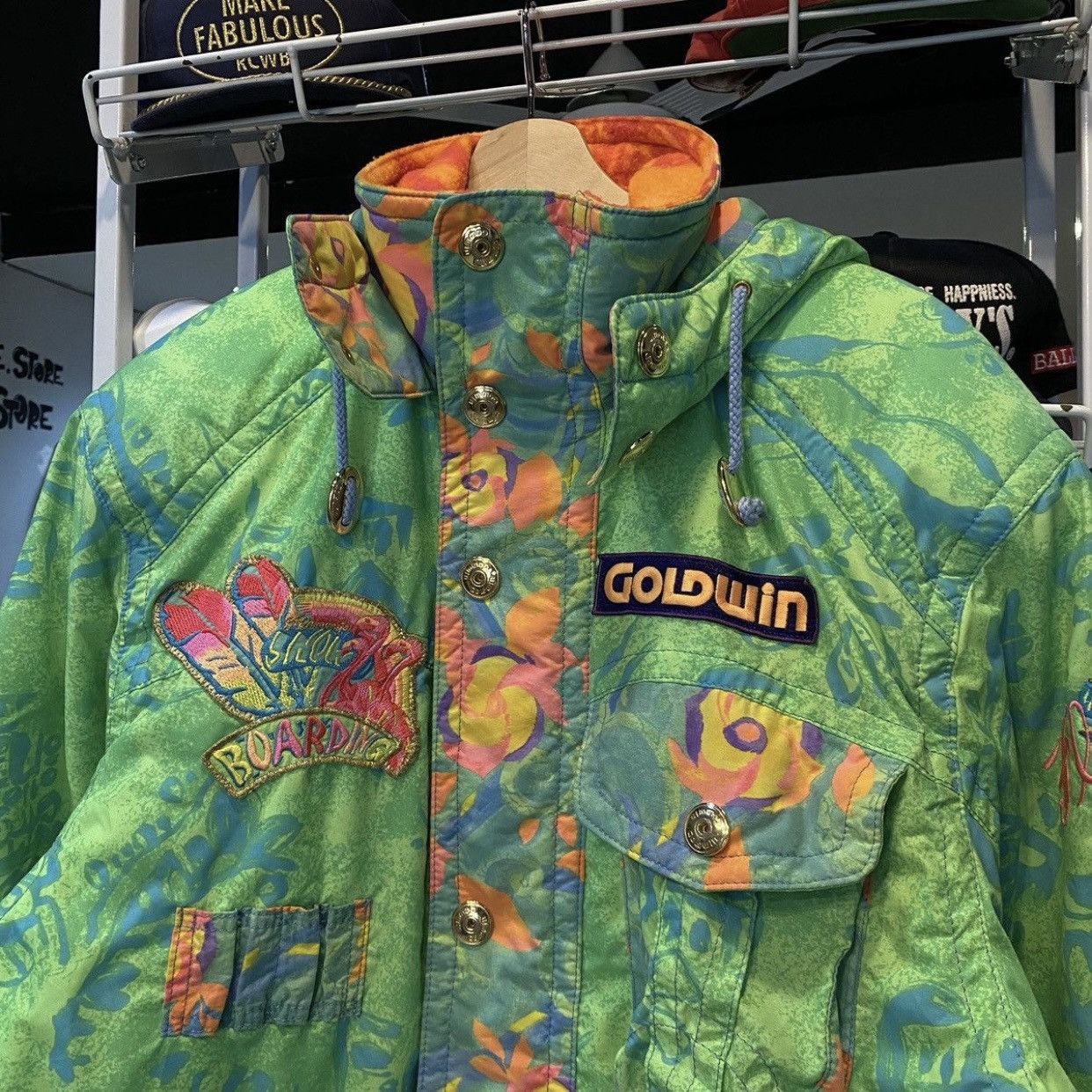 Goldwin Vintage 90s Goldwin All-Over Print Ski Jacket Neon Green Size US L / EU 52-54 / 3 - 4 Thumbnail