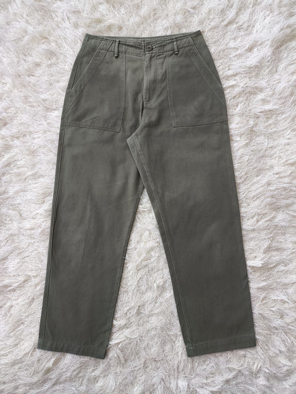 Japanese Brand ADAPT RETAILING Japan Utility Rayon Olive Green Baker Pants Size US 31 - 1 Thumbnail