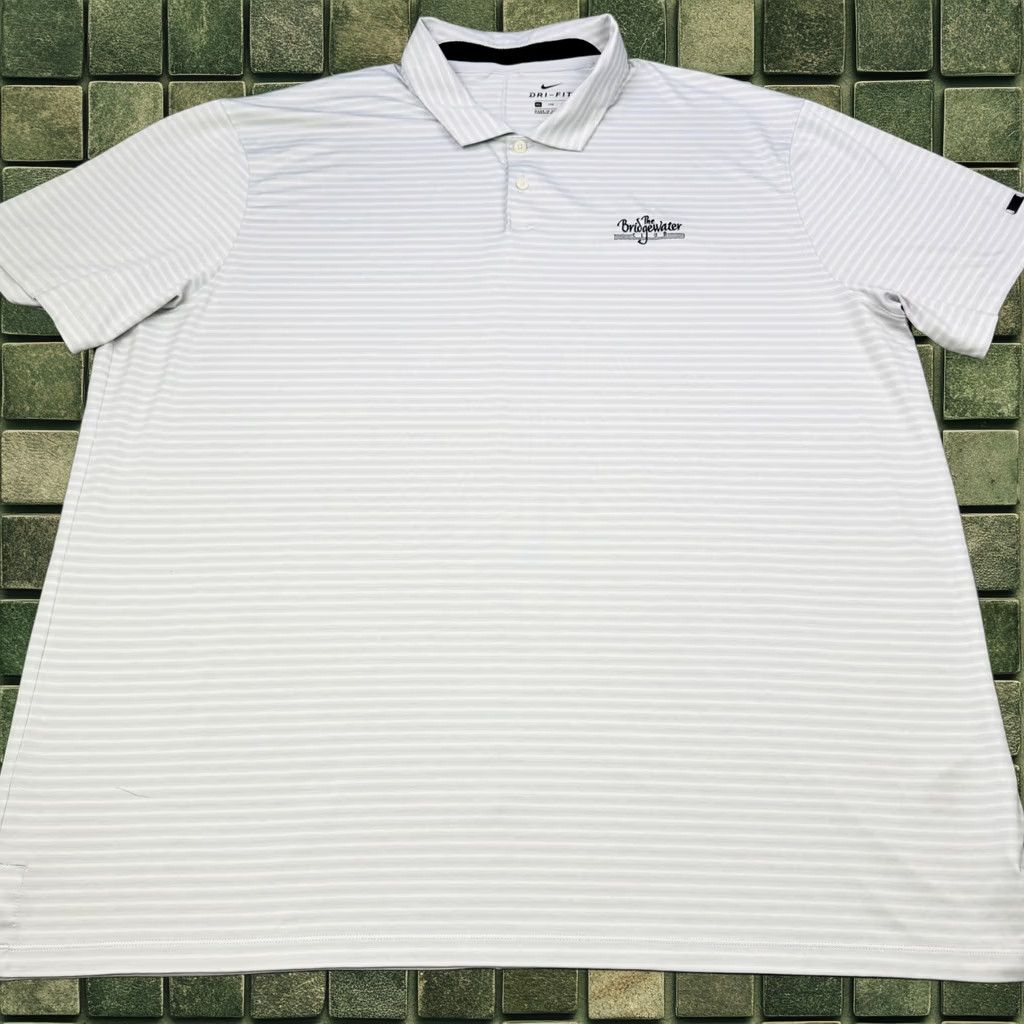 Nike Polo Shirt Mens 2XL White Stripe Dri-Fit Bridgewater Club Stretch Tw, Men's (Size Xxl)