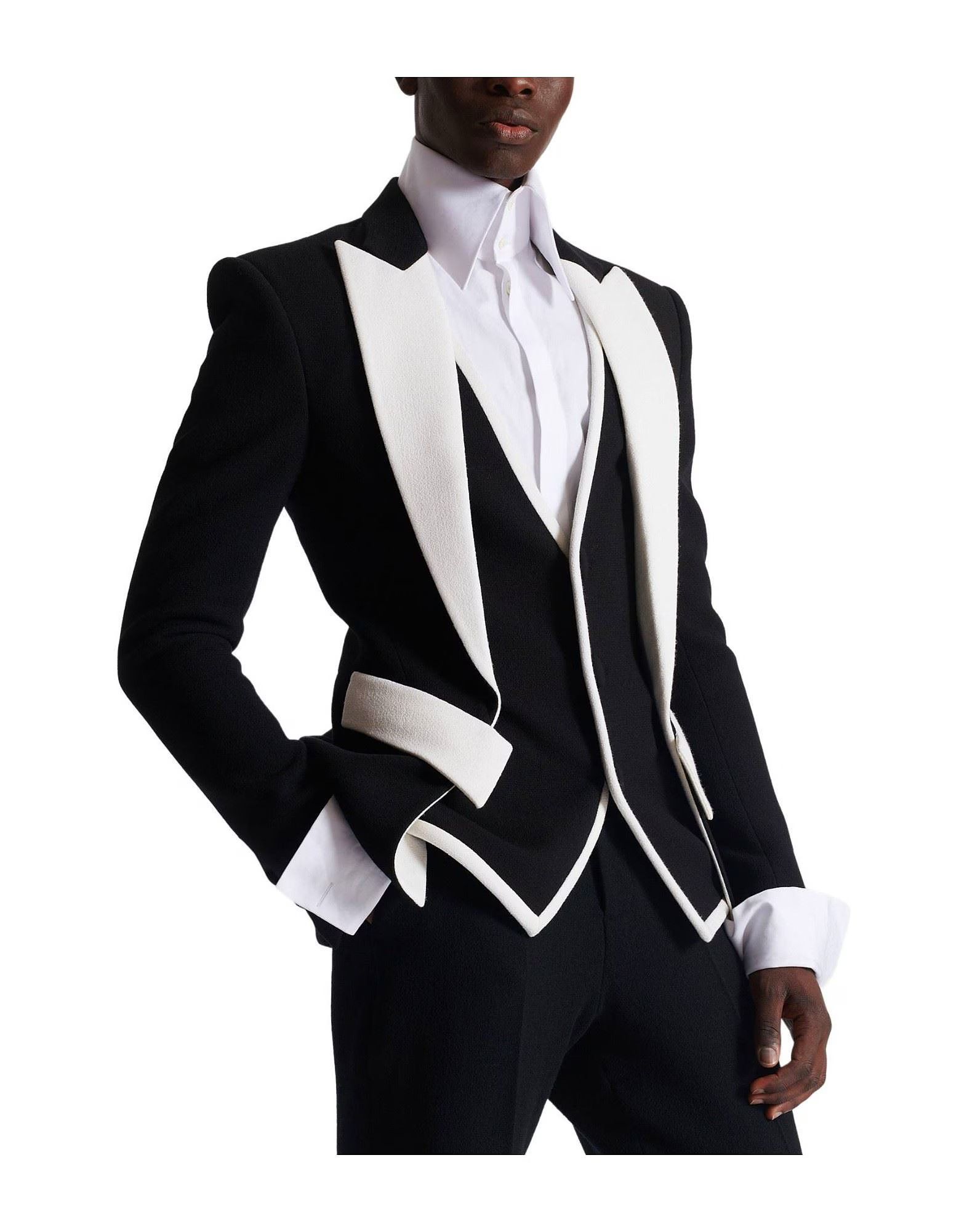 Balmain o1s1wg110125 Double Crepe Jacket in Black White Size US S / EU 44-46 / 1 - 6 Thumbnail