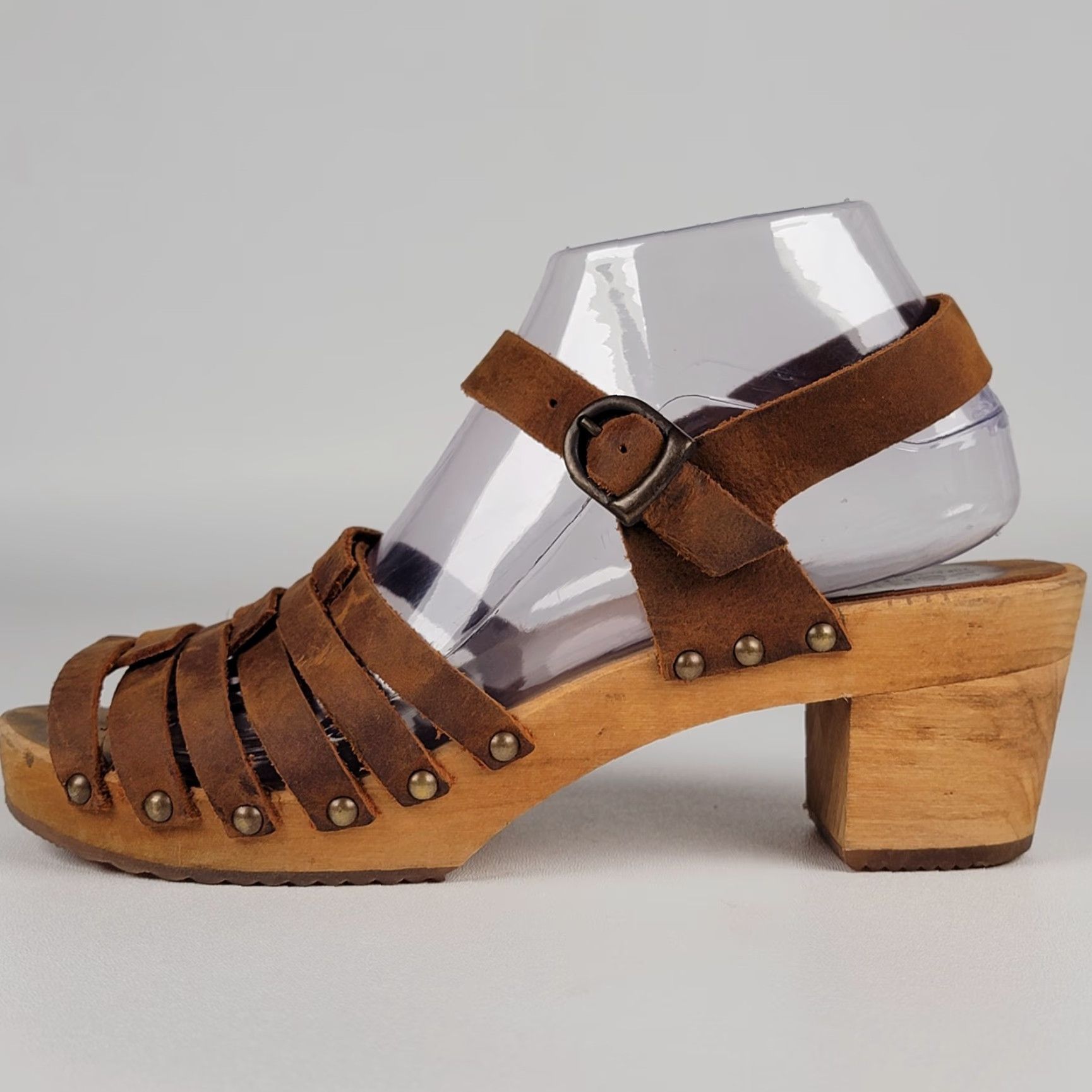 Vintage VINTAGE Sanita Silo Clog Sandal Women 39 Brown Leather Open Toe Buckle Mid Wood Arch Support Slip Resistant The Original Danish Clog Womens Size US 7.5 / IT 37.5 - 7 Thumbnail
