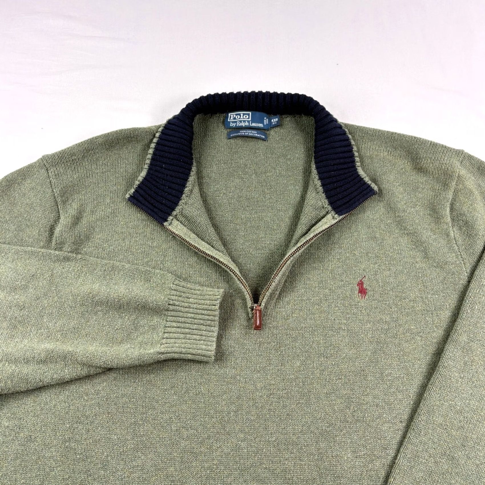 Polo Ralph Lauren Polo Ralph Lauren 1/4 Zip Sweater Mens 4XB Big Green Pullover Cotton Knit Pullover Mock Neck Logo Classic Casual Big & Tall Mens Green 4XB Size US XXL / EU 58 / 5 - 2 Thumbnail