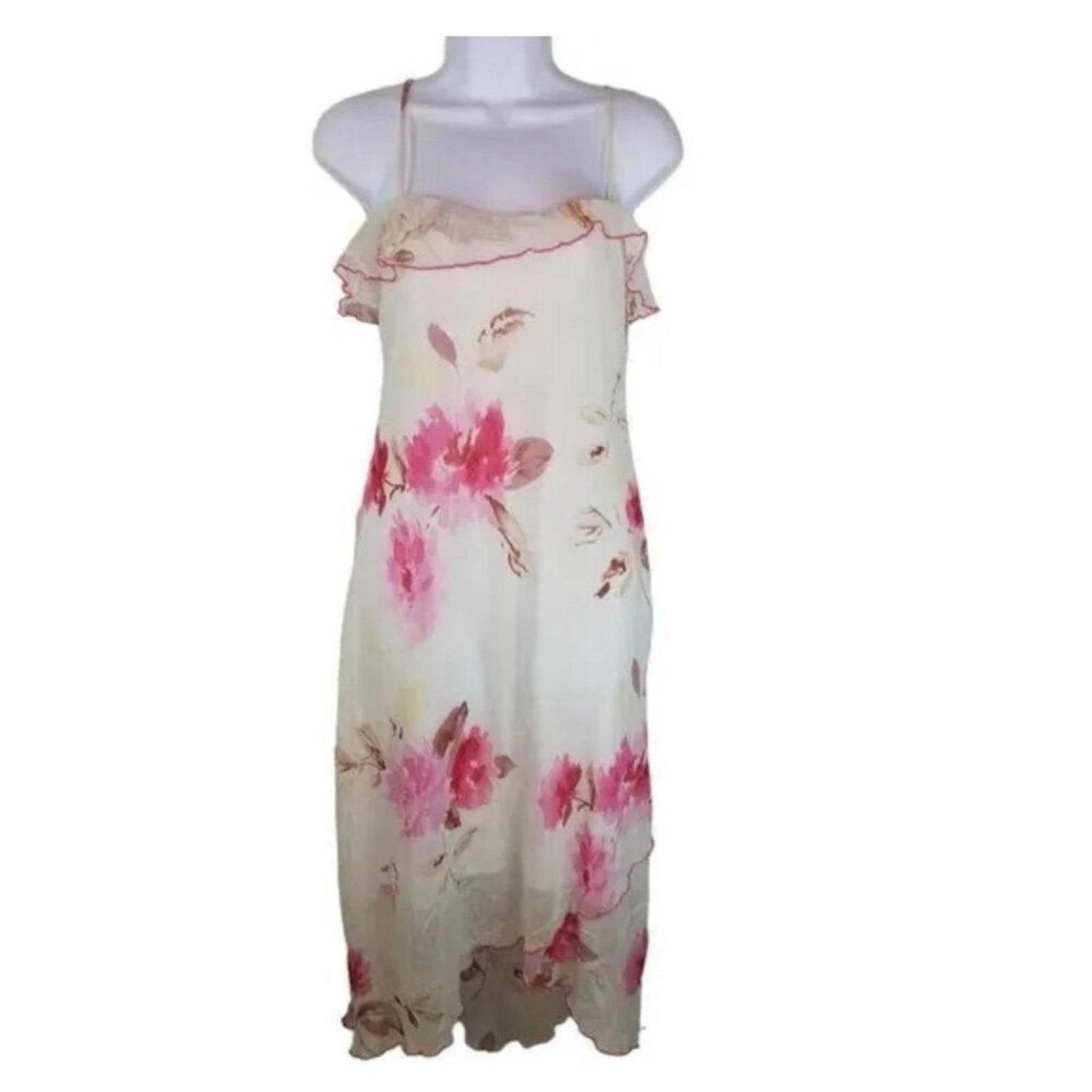 Other Vtg 90s y2k cream pink floral asymmetrical dress jr 9 Size ONE SIZE - 1 Thumbnail