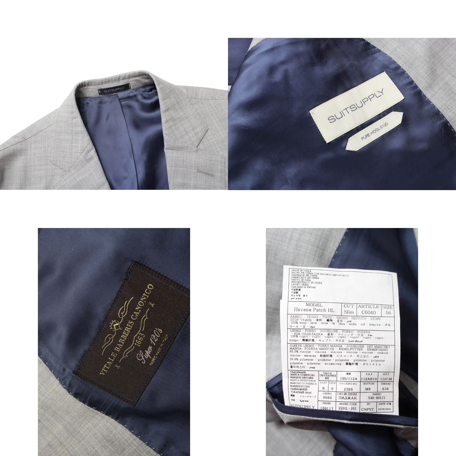 Suitsupply Suitsupply Suit Men's UK 46 / UK 42 Grey Wool 2 Piece Havana Patch HL Slim Brescia Size 46R - 8 Thumbnail