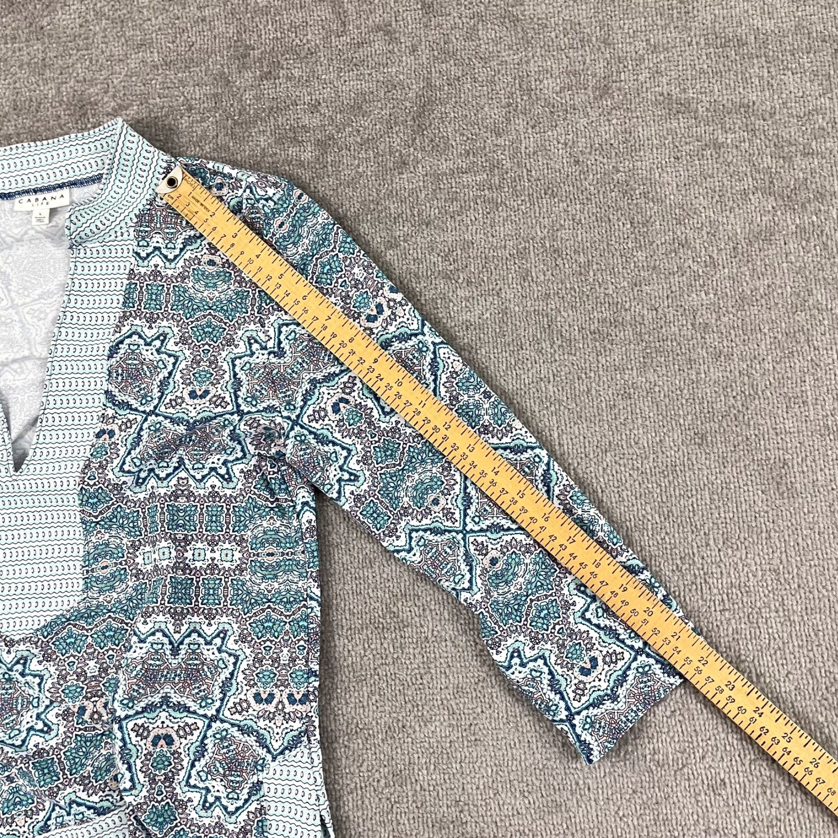 Vintage Cabana Life Blouse Womens Large Blue Geometric V-Neck UPF Sun Protective Casual 3/4 Sleeve Size L / US 10 / IT 46 - 6 Thumbnail