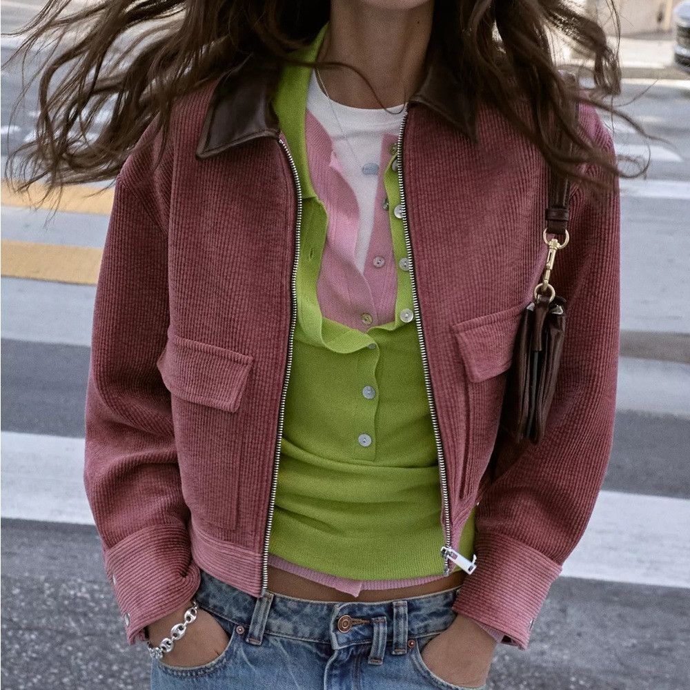 Zara ZARA CORDUROY JACKET WITH FAUX LEATHER COLLAR Size M / US 6-8 / IT 42-44 - 9 Thumbnail