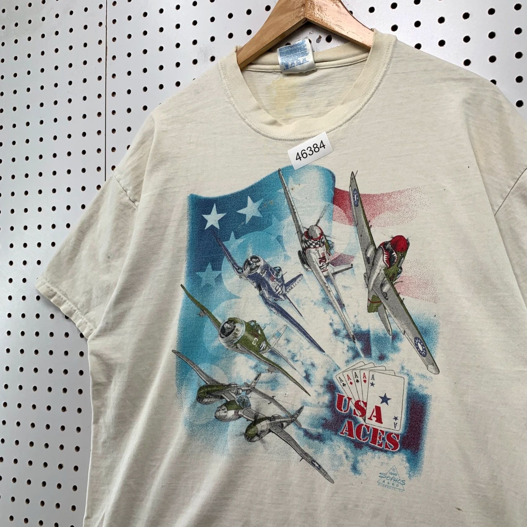 Hanes VINTAGE Hanes T-Shirt Mens XL White 90s Military Airplane Sophos USA Aces Flag Shirt Size US XL / EU 56 / 4 - 6 Thumbnail